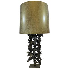 Mid-Century Modern Brutalist Torchcut Fantoni Attributed Metal Brass Table Lamp