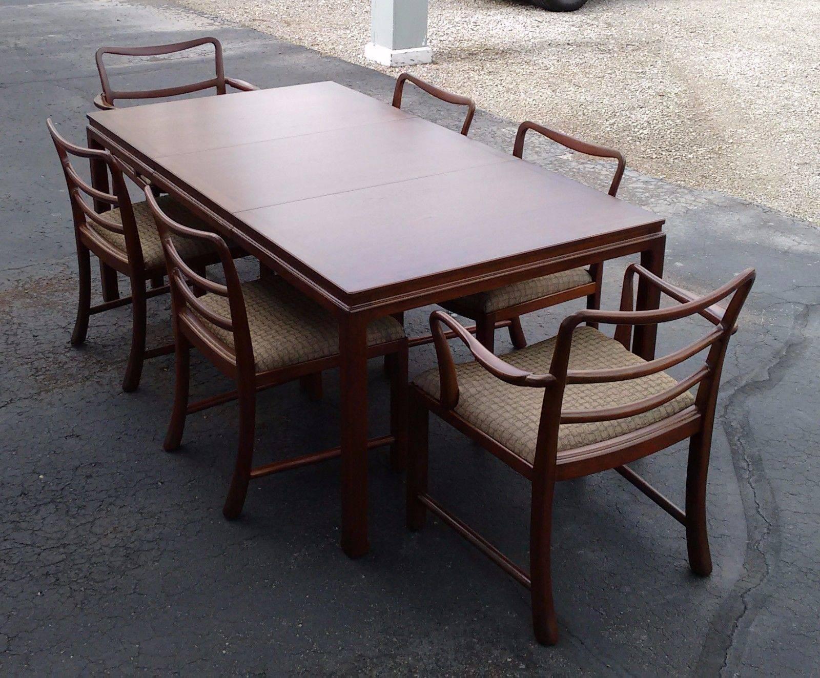 Mid-20th Century Mid-Century Modern Brown Mahogany Dunbar Extendable Dining Table and Six Chairs
