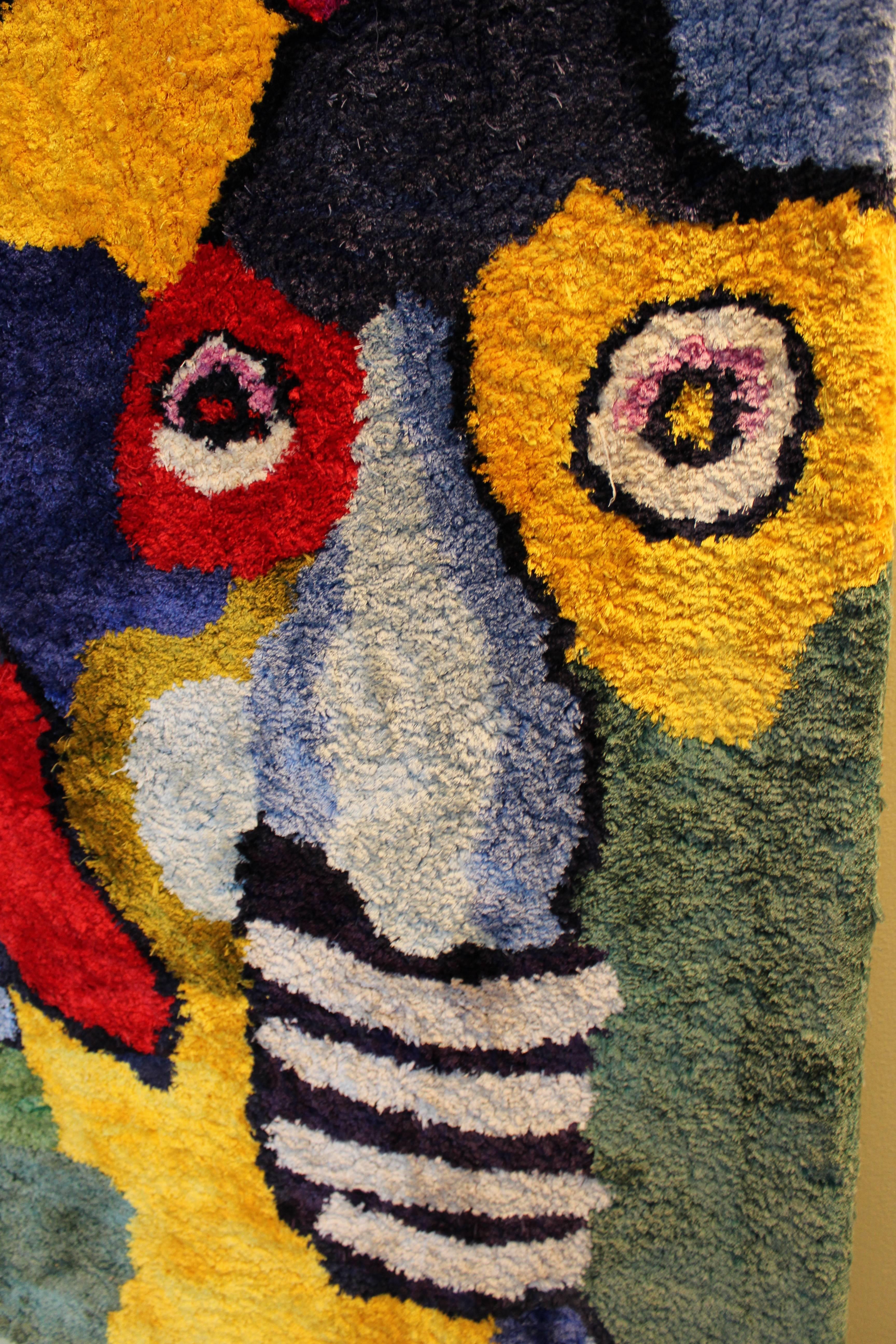 Monumental Original Fiber Art Karel Appel Rug Silk Tapestry Colorful World In Good Condition In Keego Harbor, MI