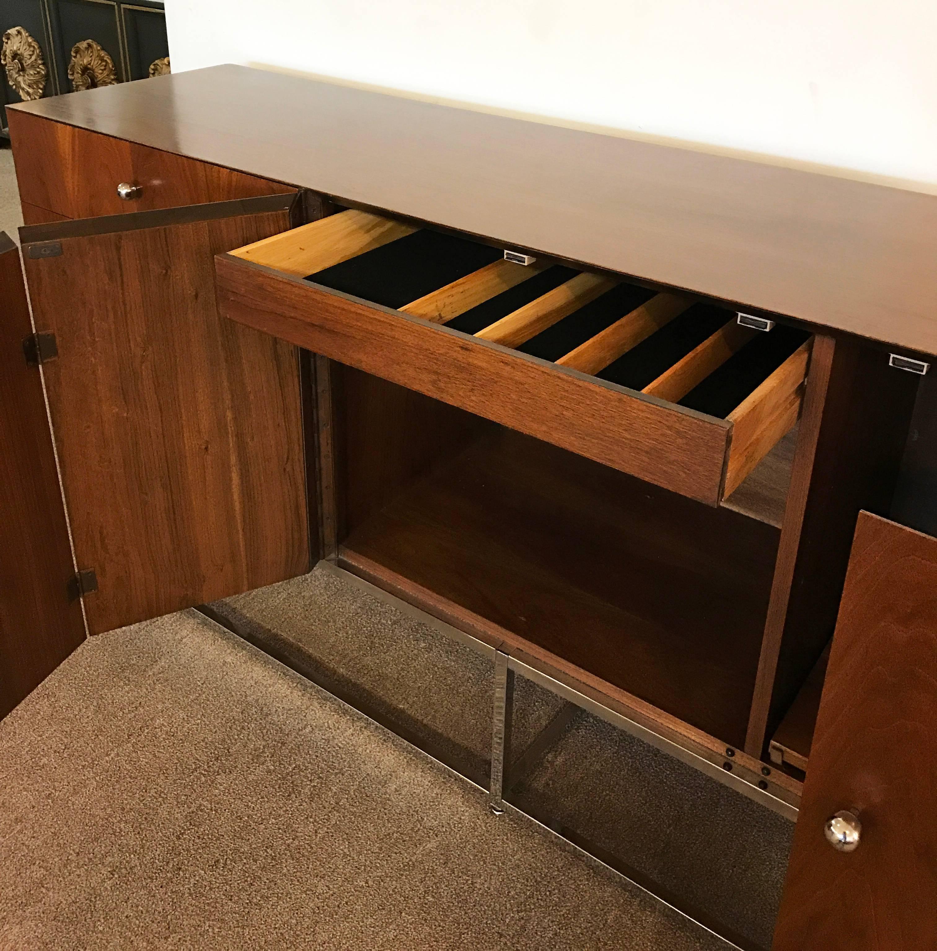 Mid-Century Modern Baughman for Rougier Walnut Credenza on Floating Chrome Base 1