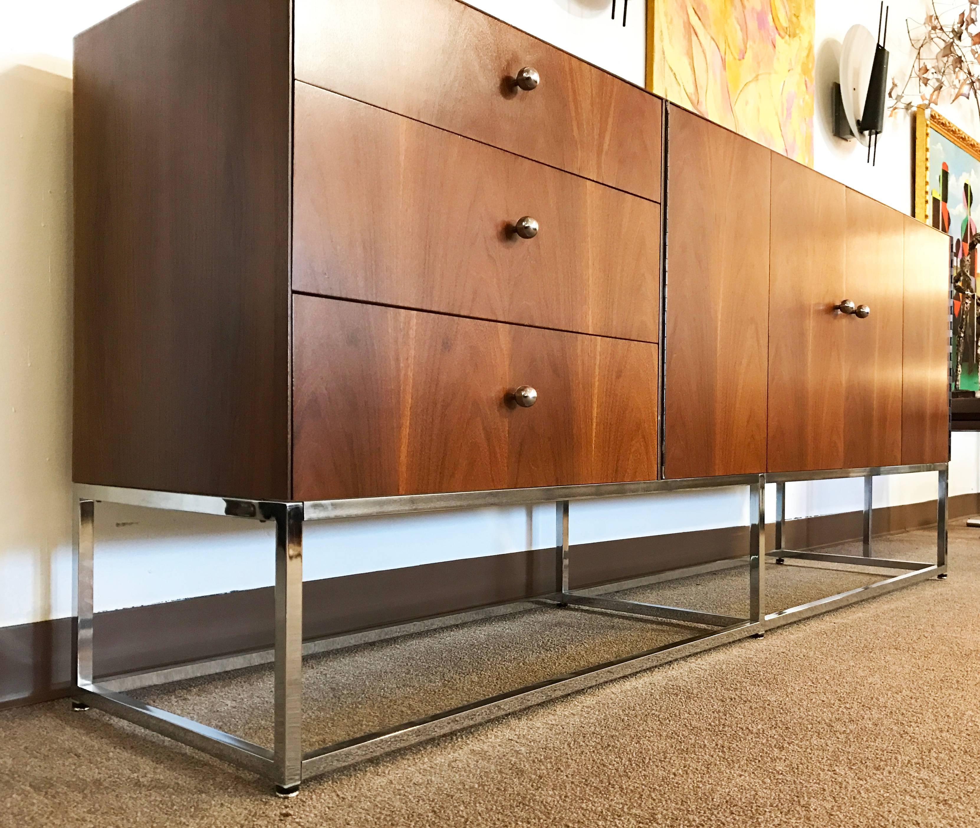 Mid-Century Modern Baughman for Rougier Walnut Credenza on Floating Chrome Base 3