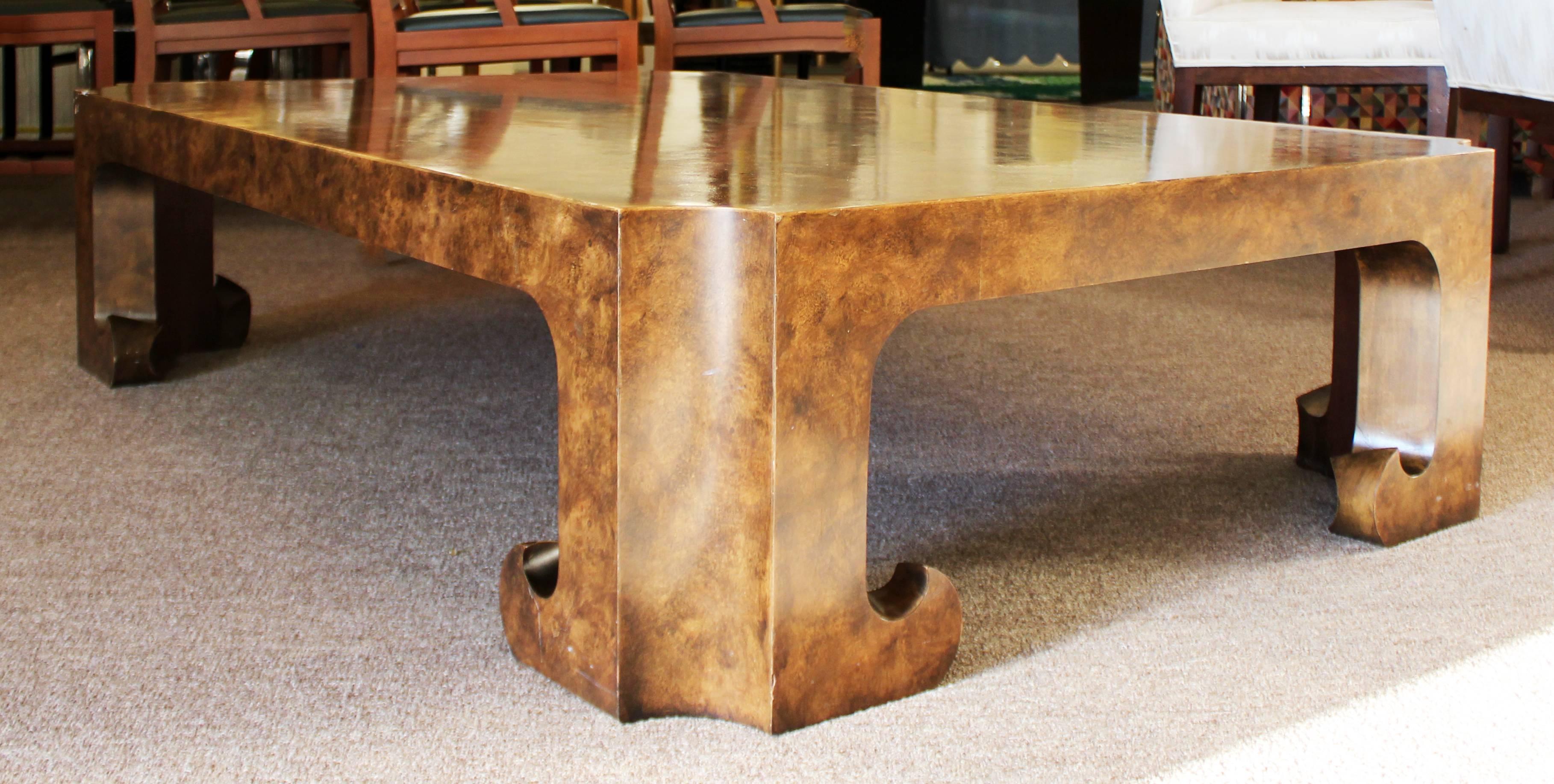 American Mid-Century Modern Baker Burl Wood Asian Coffee Table Collector's Edition