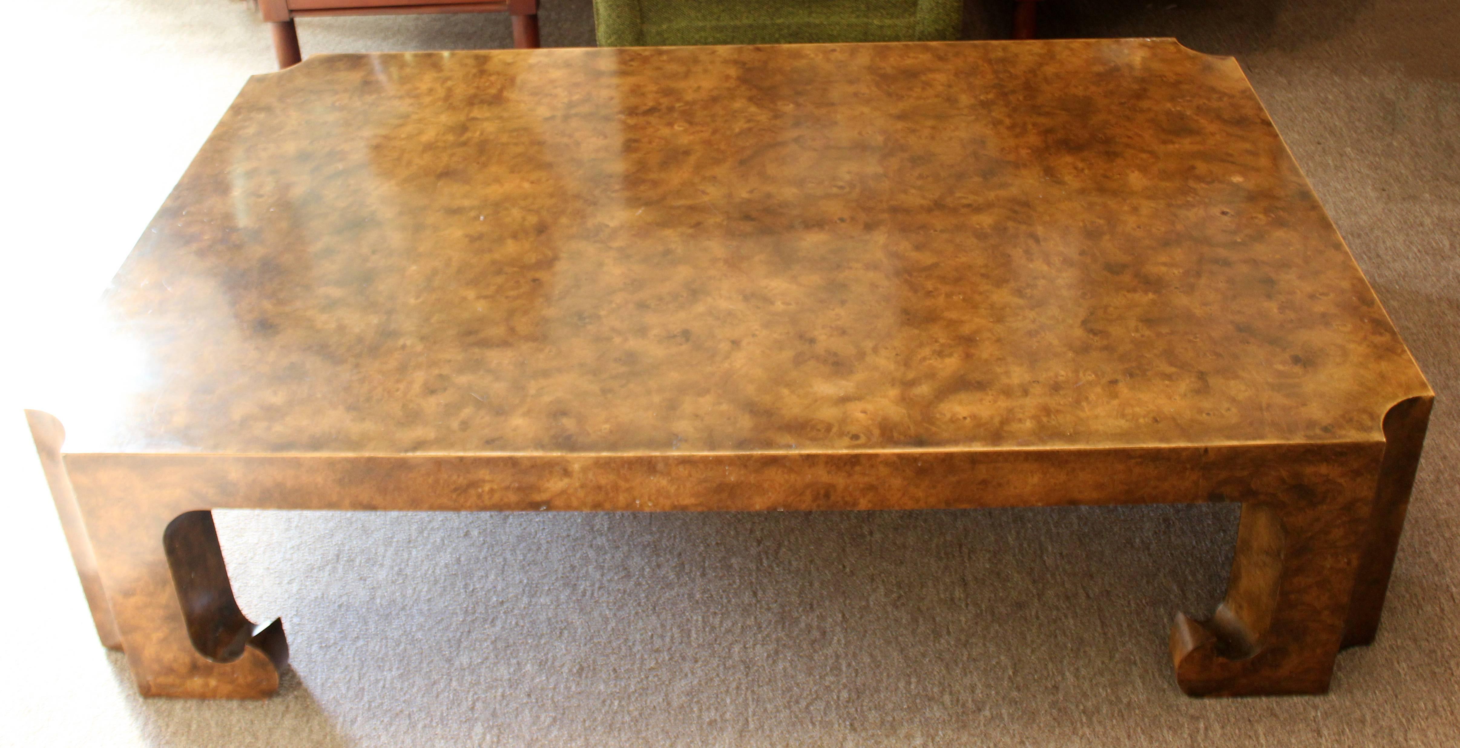 Late 20th Century Mid-Century Modern Baker Burl Wood Asian Coffee Table Collector's Edition