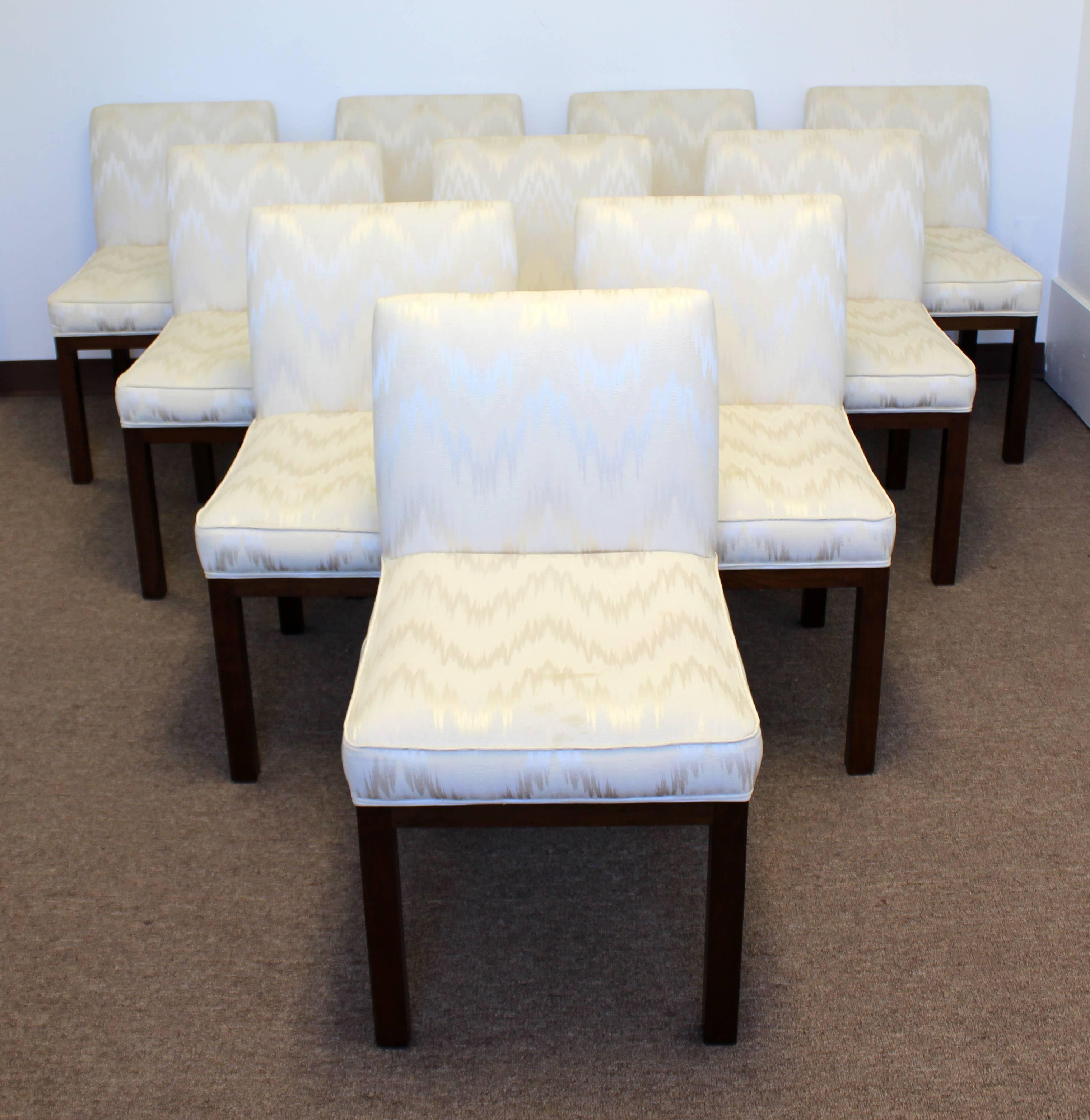 For your consideration is a stunning set of ten Edward Wormley for Dunbar dining side chairs. In excellent vintage condition. The dimensions are 19