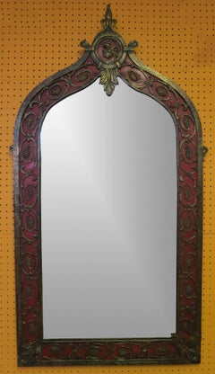 Art Deco Oscar Bach Attributed Mirror and Console Table Marble and Wrought Iron