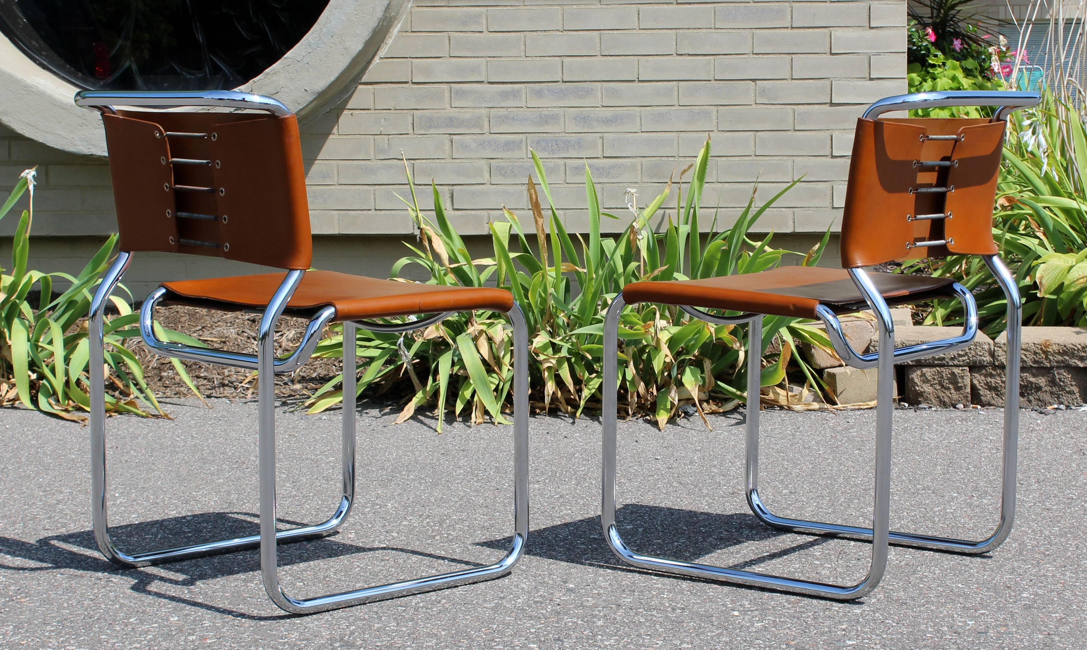 Mid-Century Modern Set of Eight Nico Zographos Leather Dining Office Chairs In Good Condition In Keego Harbor, MI