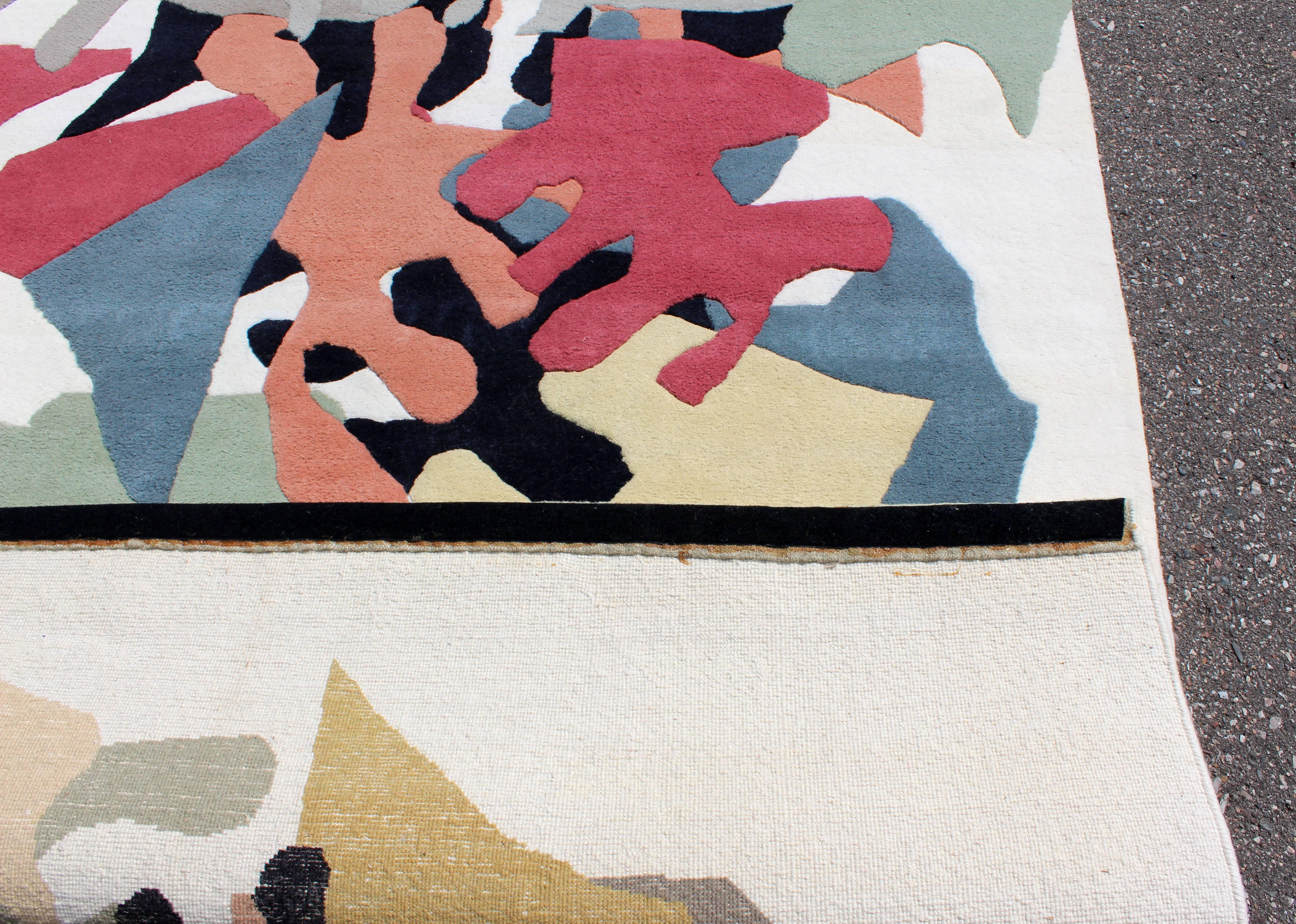 Mid-Century Modern Robert Goodnough Rug 100% Wool Pile Tapestry Handmade, India 4