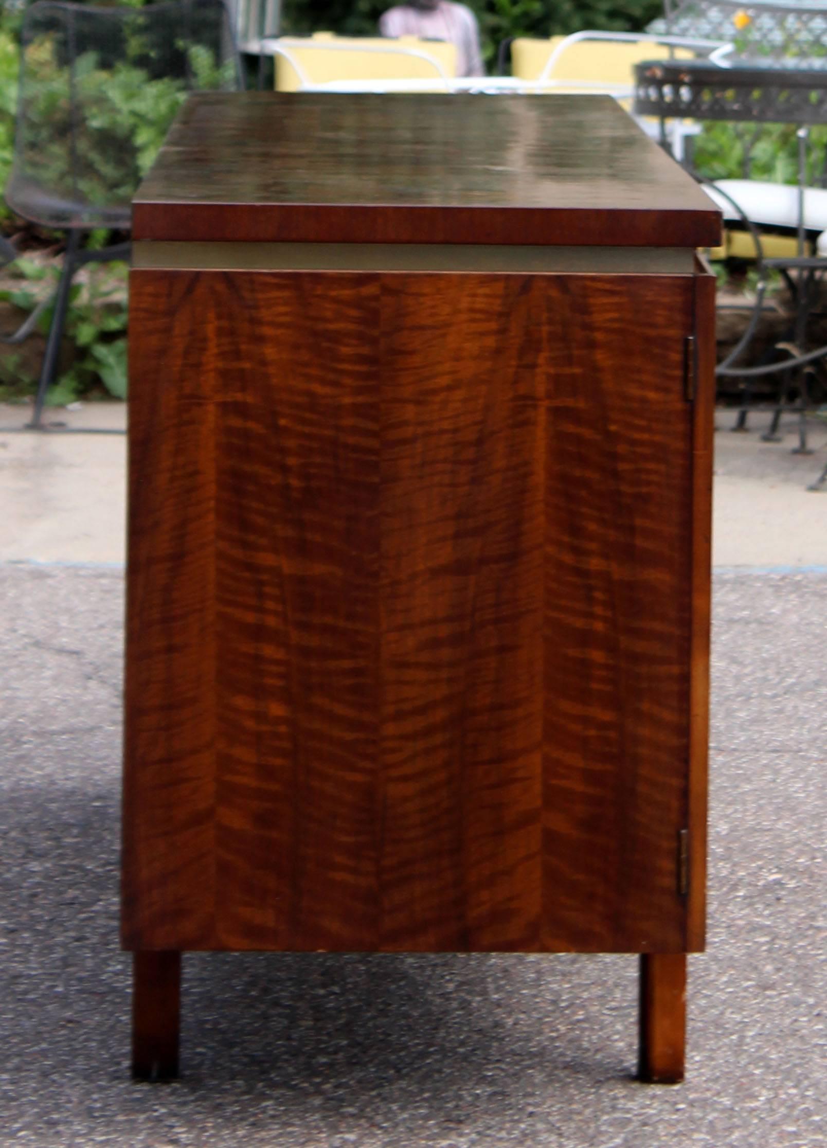 Mid-Century Modern Dale Ford for Widdicomb Parquet Top Walnut Brass Credenza In Good Condition In Keego Harbor, MI