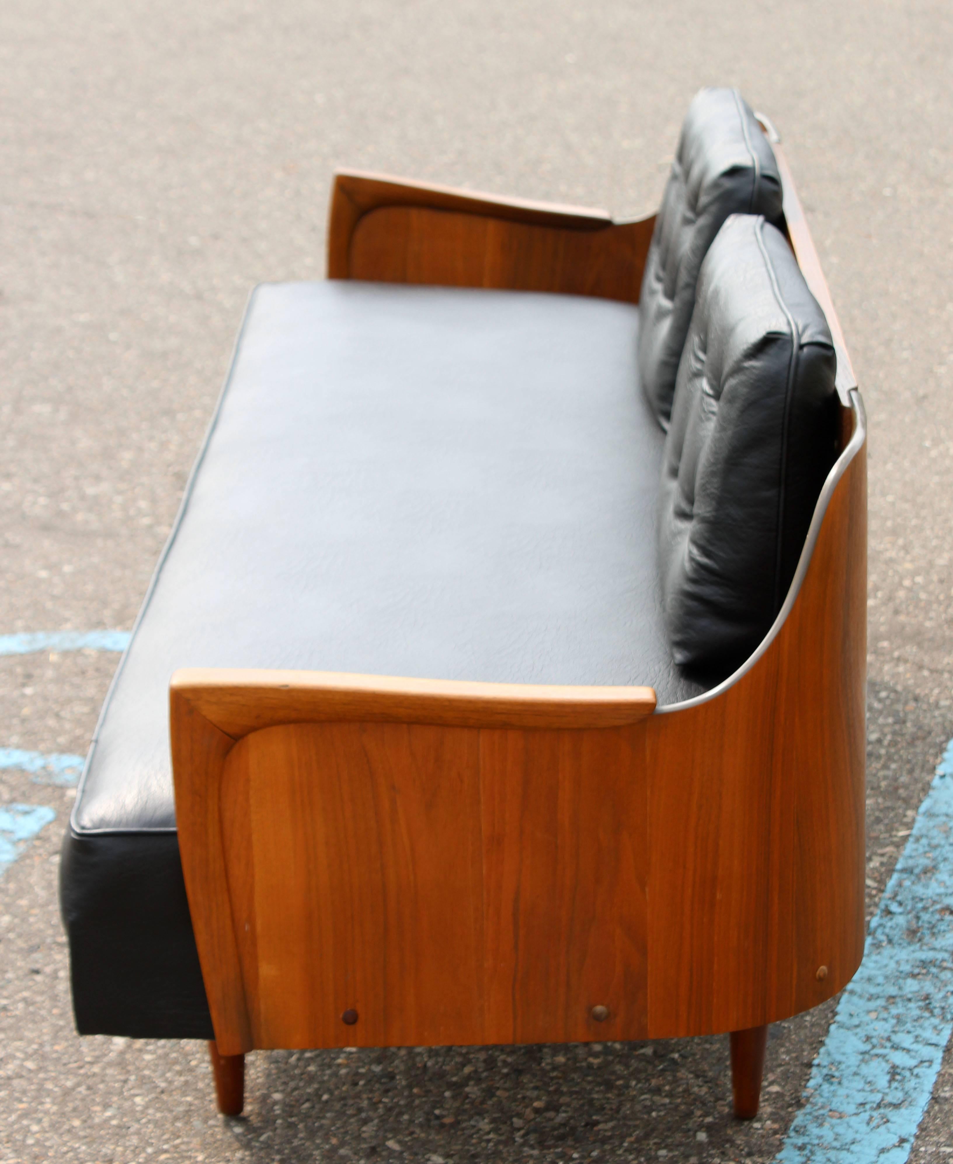 Mid-20th Century Mid-Century Modern Danish Walnut and Black Vinyl Curved Back Sofa Retro, 1960s
