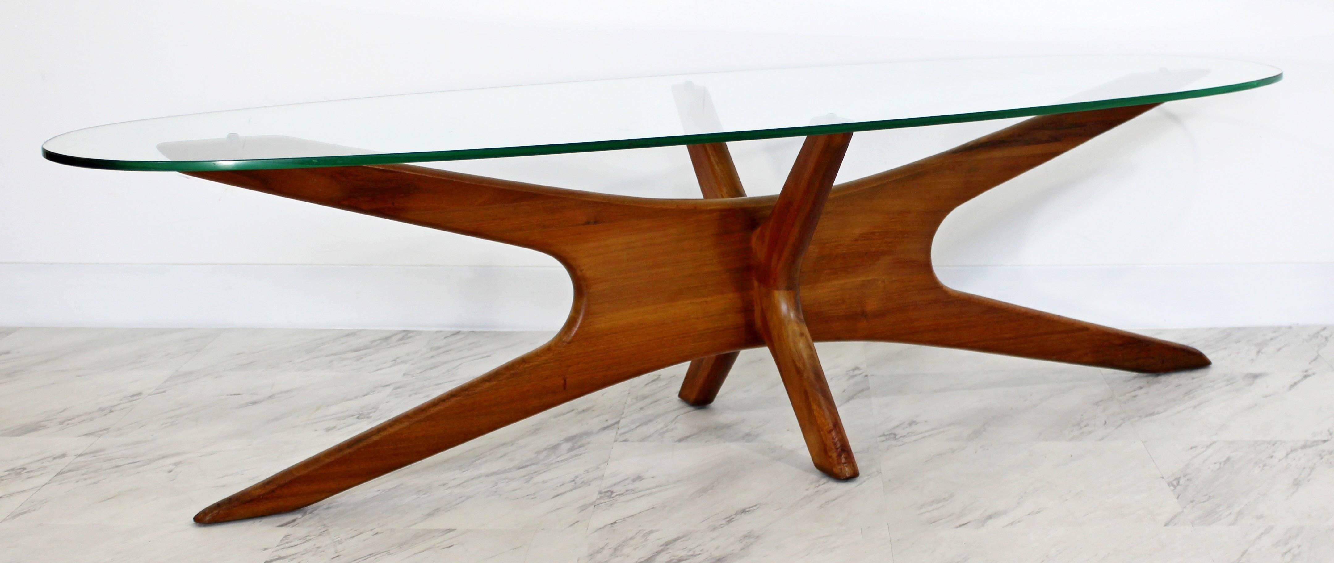 Mid-Century Modern Rare Adrian Pearsall Coffee Table, 1960s, Glass and Walnut In Good Condition In Keego Harbor, MI