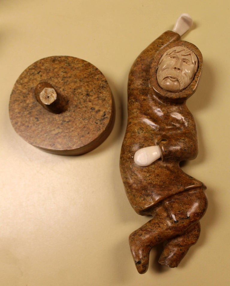 Modern Pair of Eskimo Soapstone and Tusk Carving Table Sculptures ...