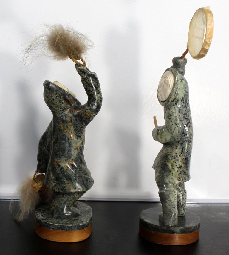 Modern Pair of Eskimo Soapstone and Tusk Carving Table Sculptures ...