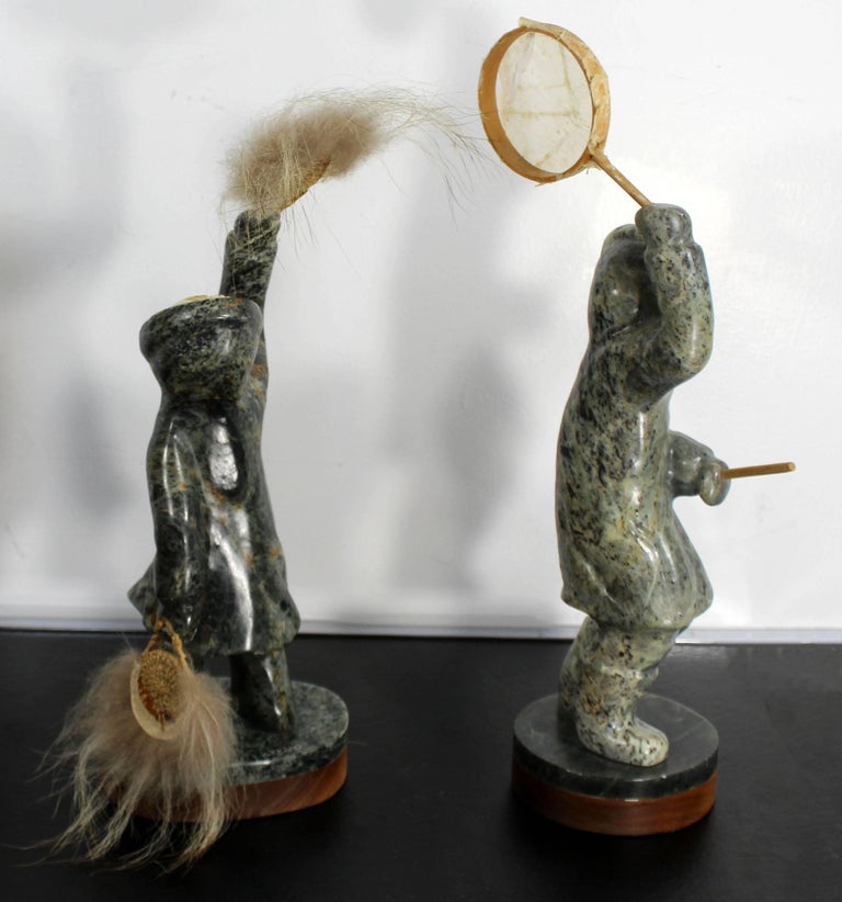 Modern Pair of Eskimo Soapstone and Tusk Carving Table Sculptures ...
