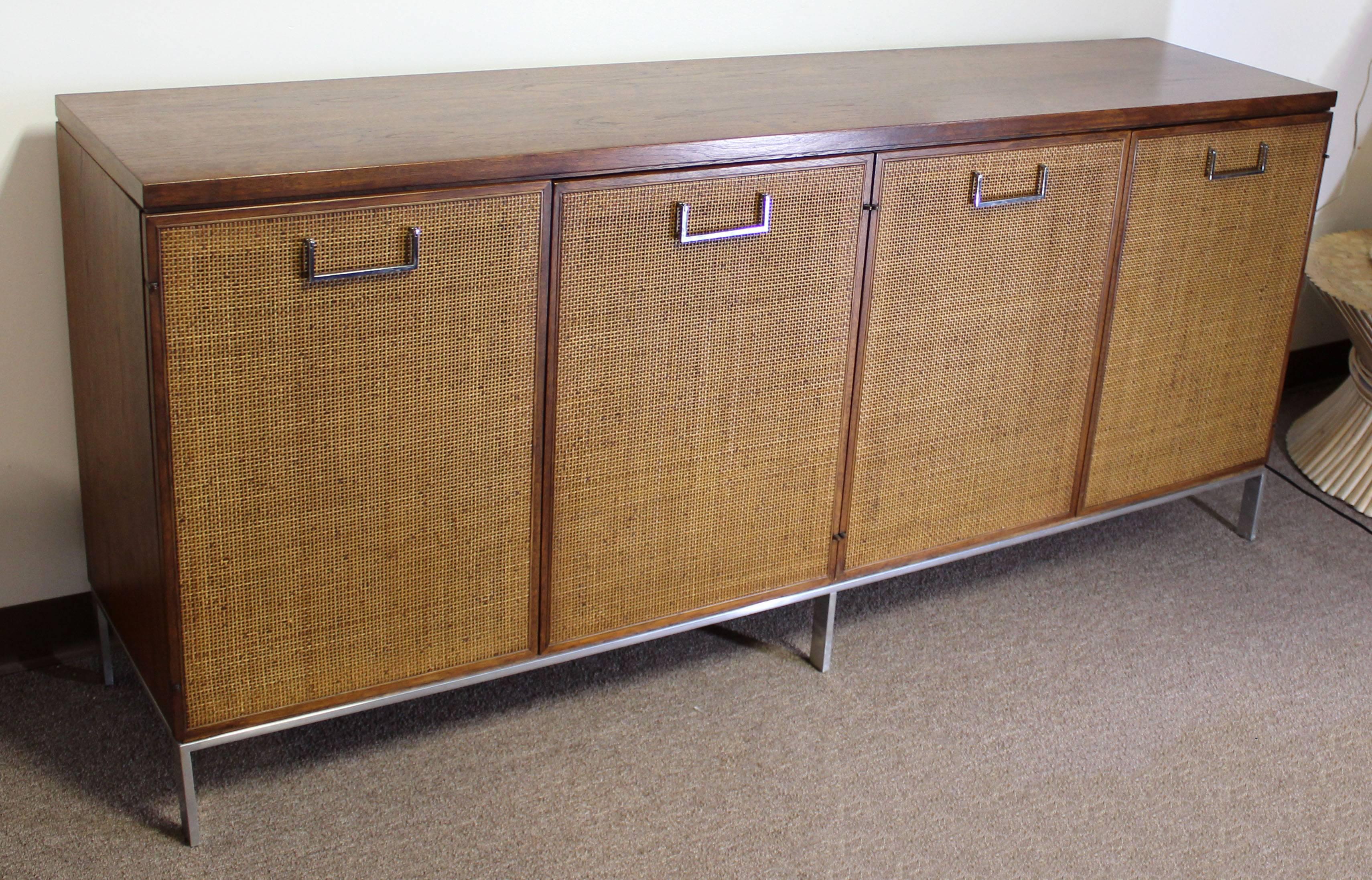 American Mid-Century Modern Baughman for Founders Cane and Chrome Server Credenza, 1970s