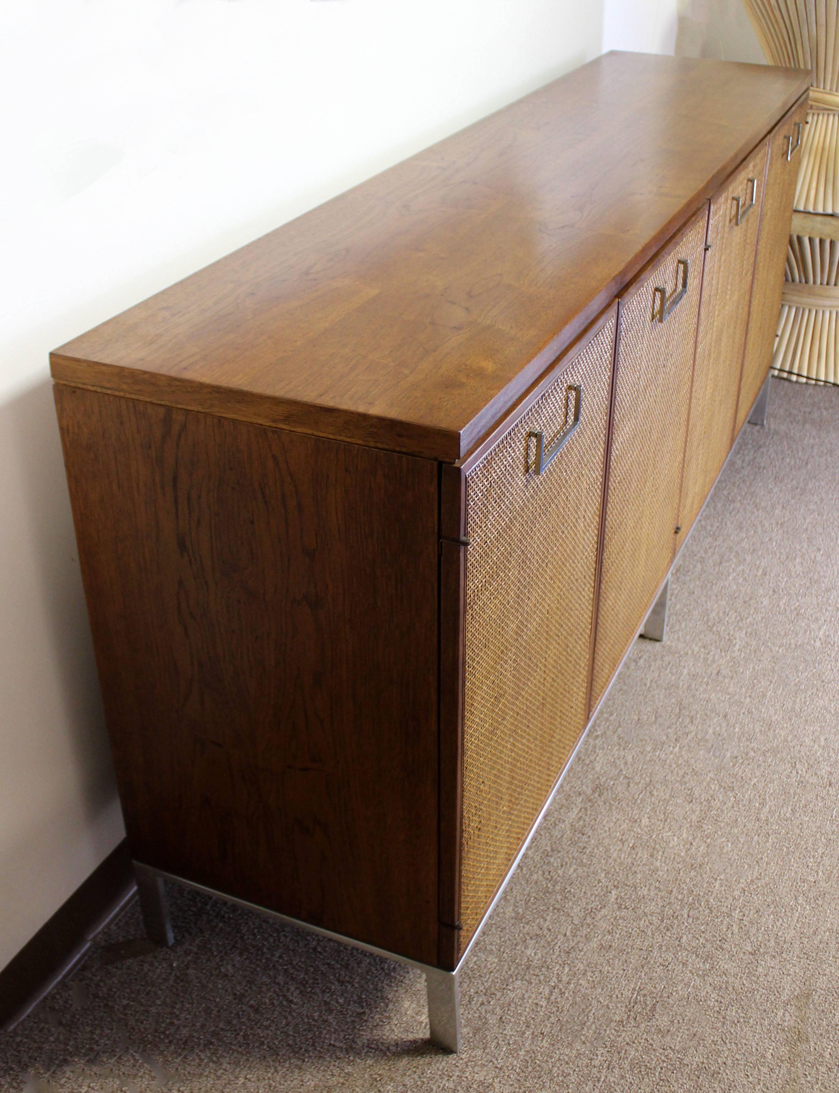 Mid-Century Modern Baughman for Founders Cane and Chrome Server Credenza, 1970s In Good Condition In Keego Harbor, MI