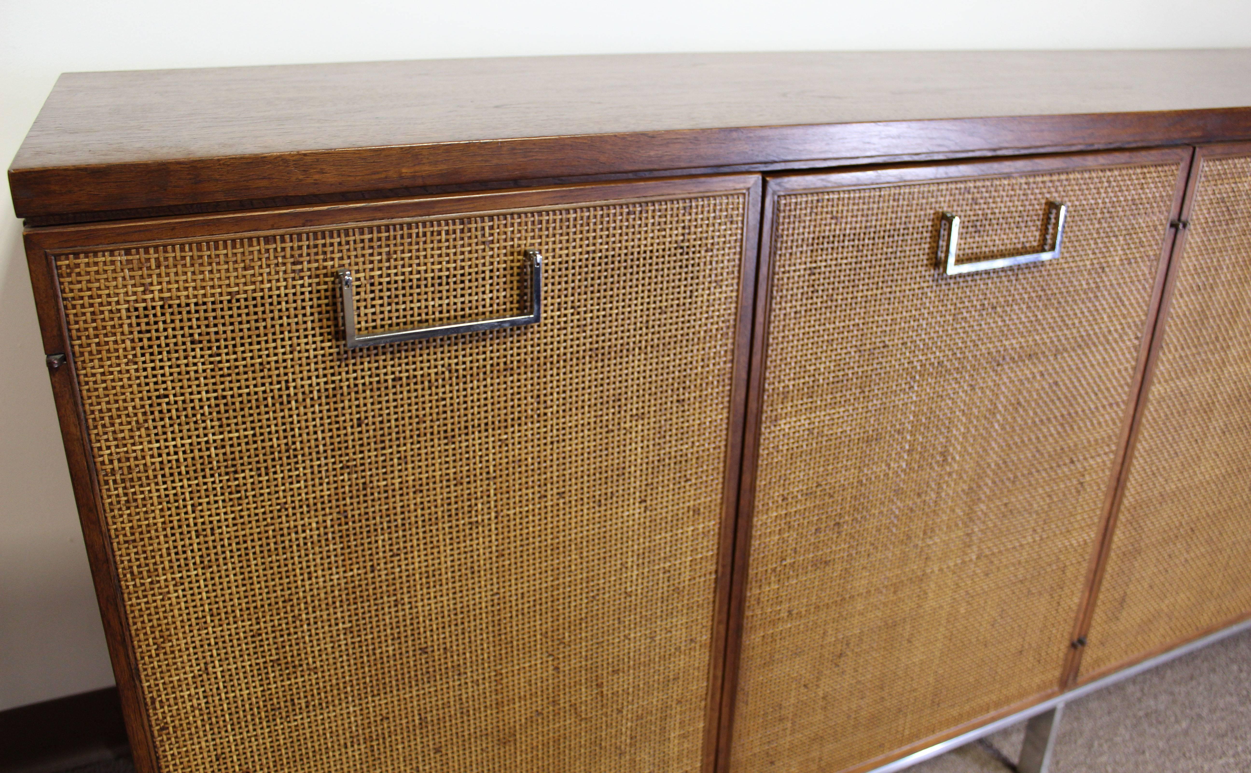 Late 20th Century Mid-Century Modern Baughman for Founders Cane and Chrome Server Credenza, 1970s