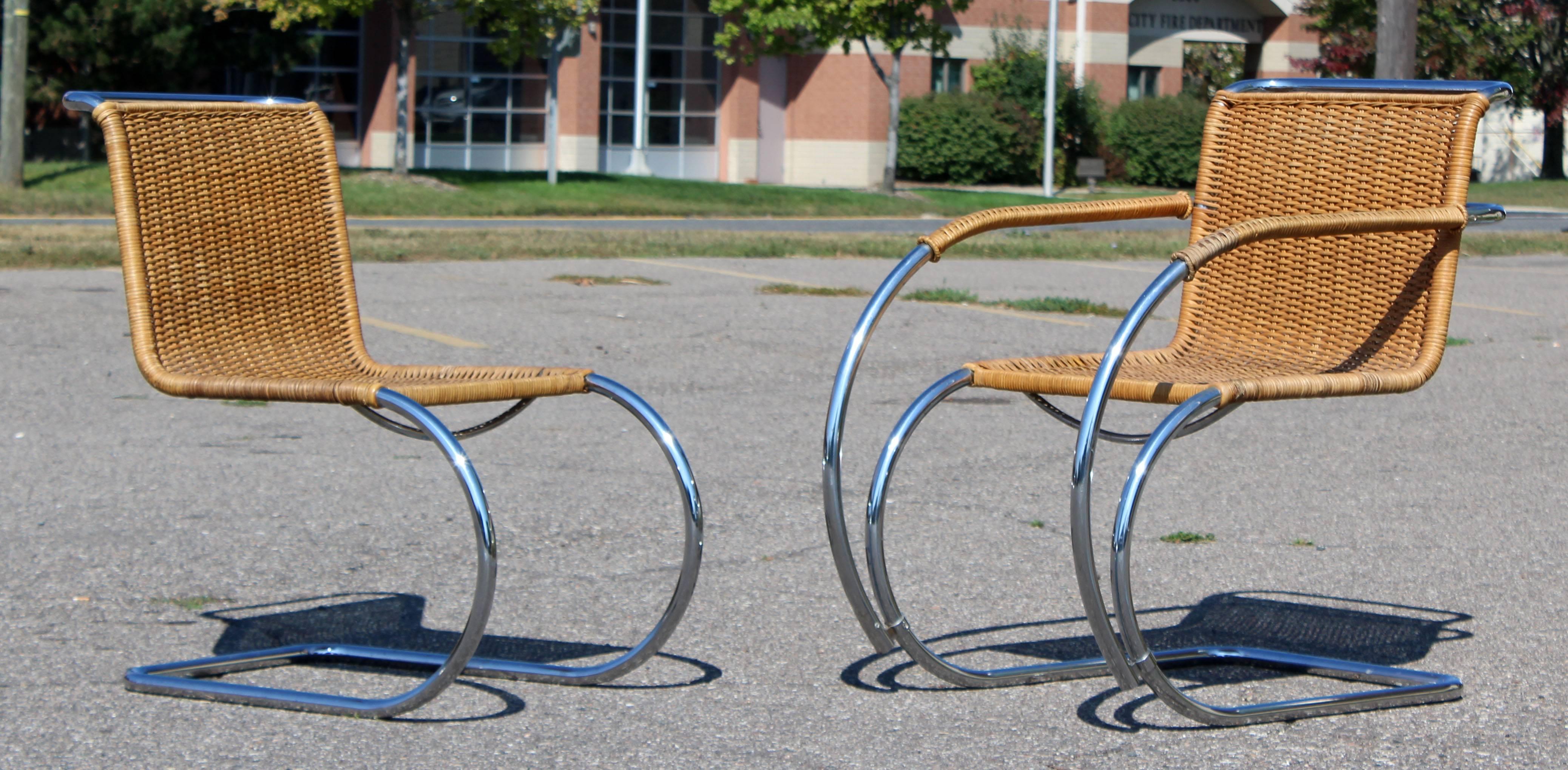 Mid-Century Modern Mies van der Rohe Stendig Cane Chrome Set of Dining Chairs In Good Condition In Keego Harbor, MI
