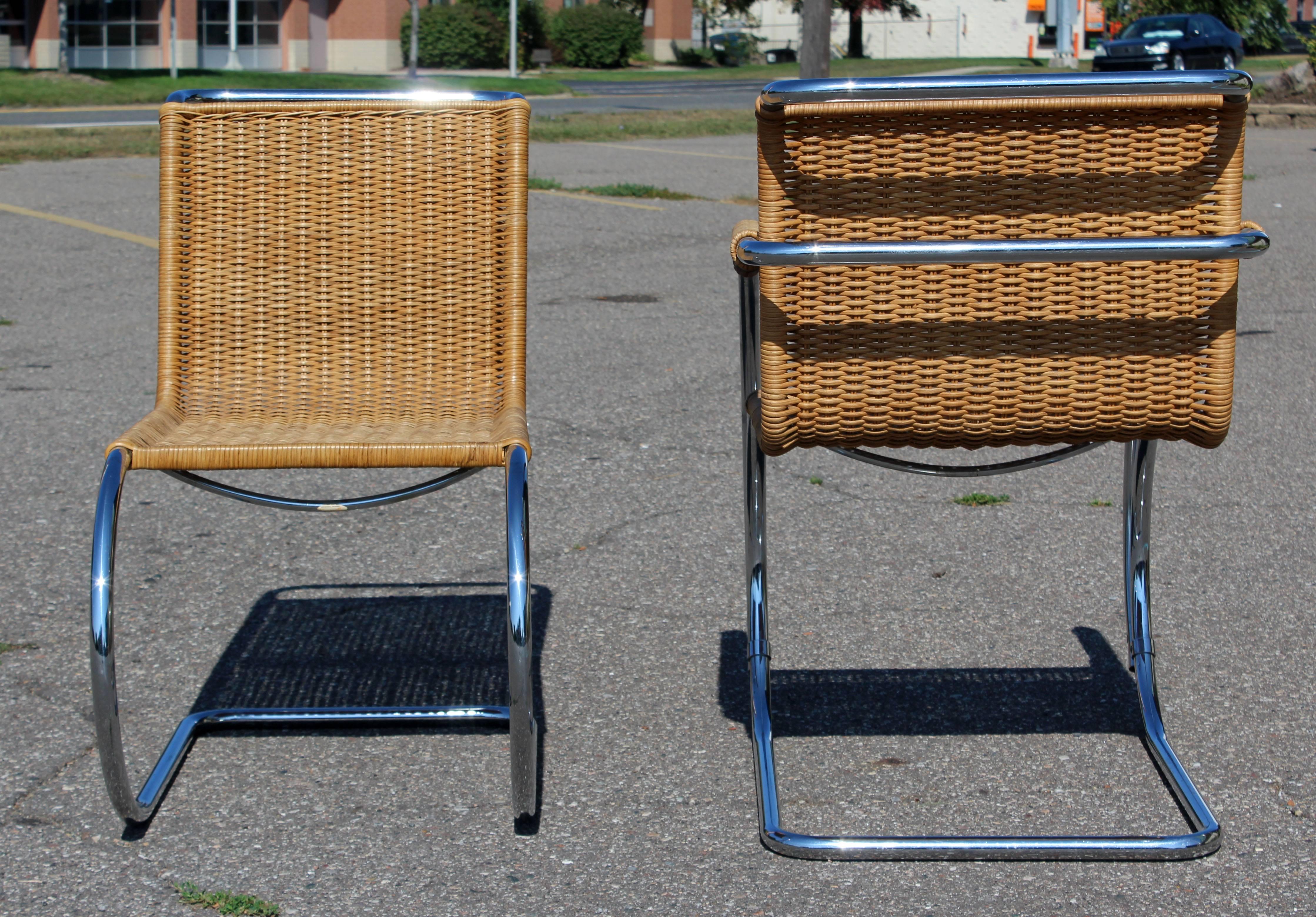 Mid-Century Modern Mies van der Rohe Stendig Cane Chrome Set of Dining Chairs 2