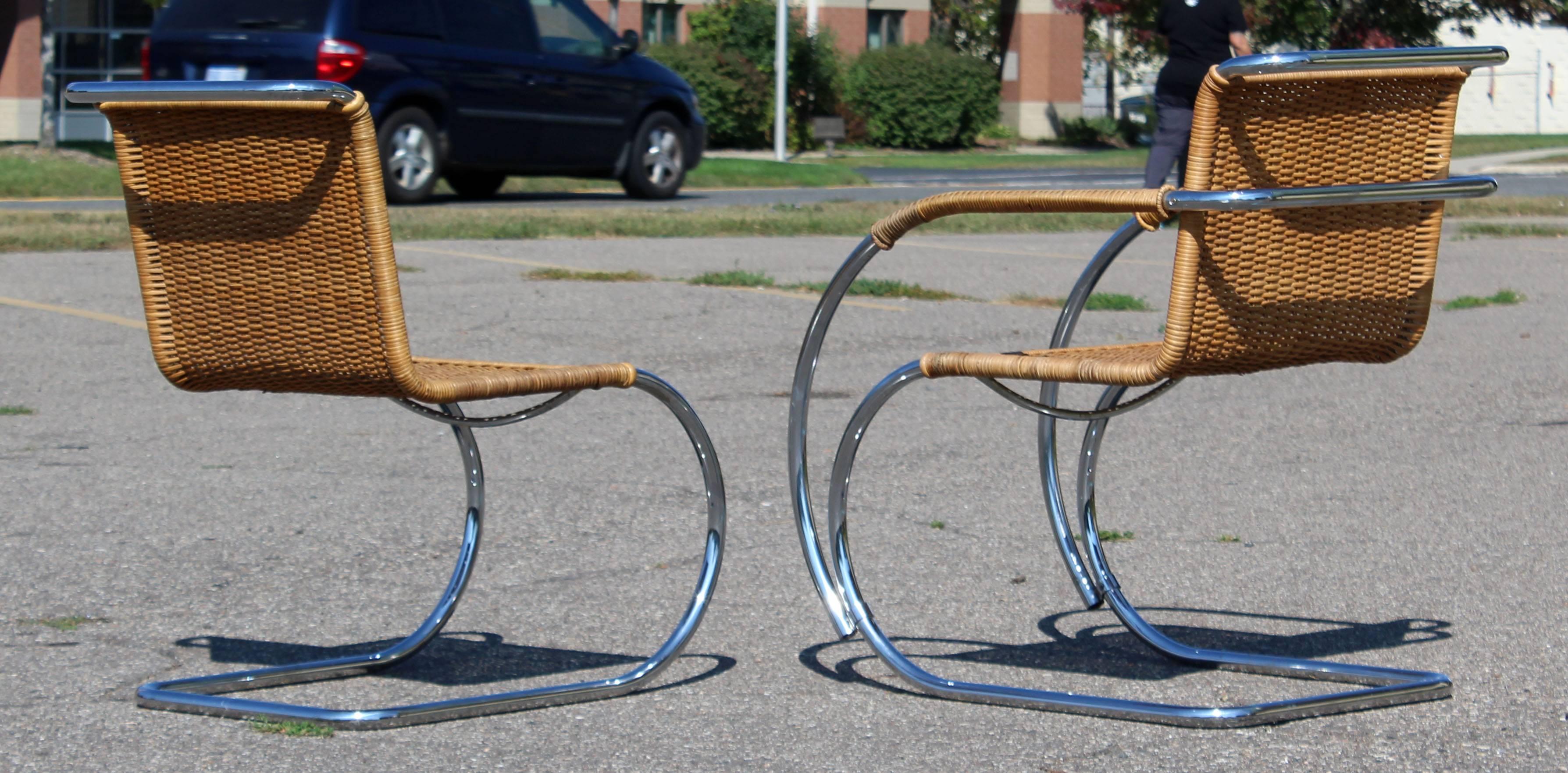 Mid-Century Modern Mies van der Rohe Stendig Cane Chrome Set of Dining Chairs 1