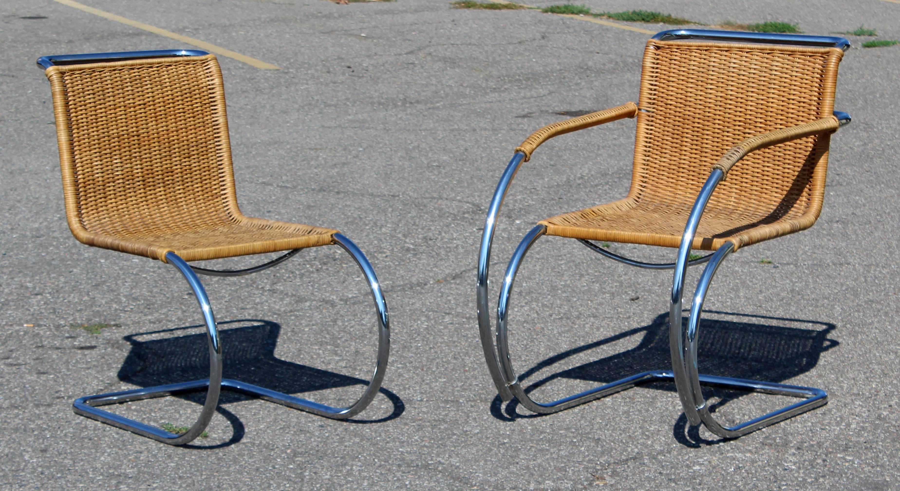 Danish Mid-Century Modern Mies van der Rohe Stendig Cane Chrome Set of Dining Chairs