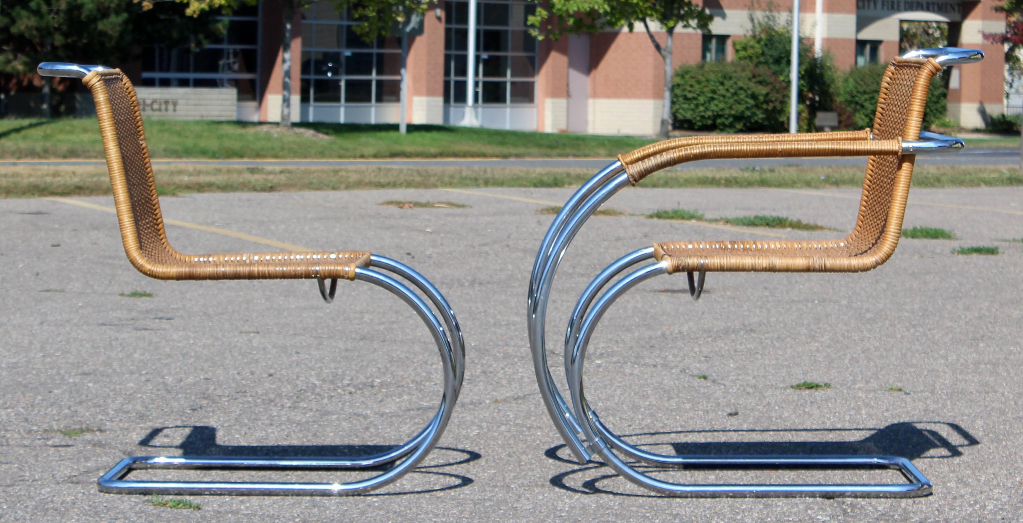 Late 20th Century Mid-Century Modern Mies van der Rohe Stendig Cane Chrome Set of Dining Chairs