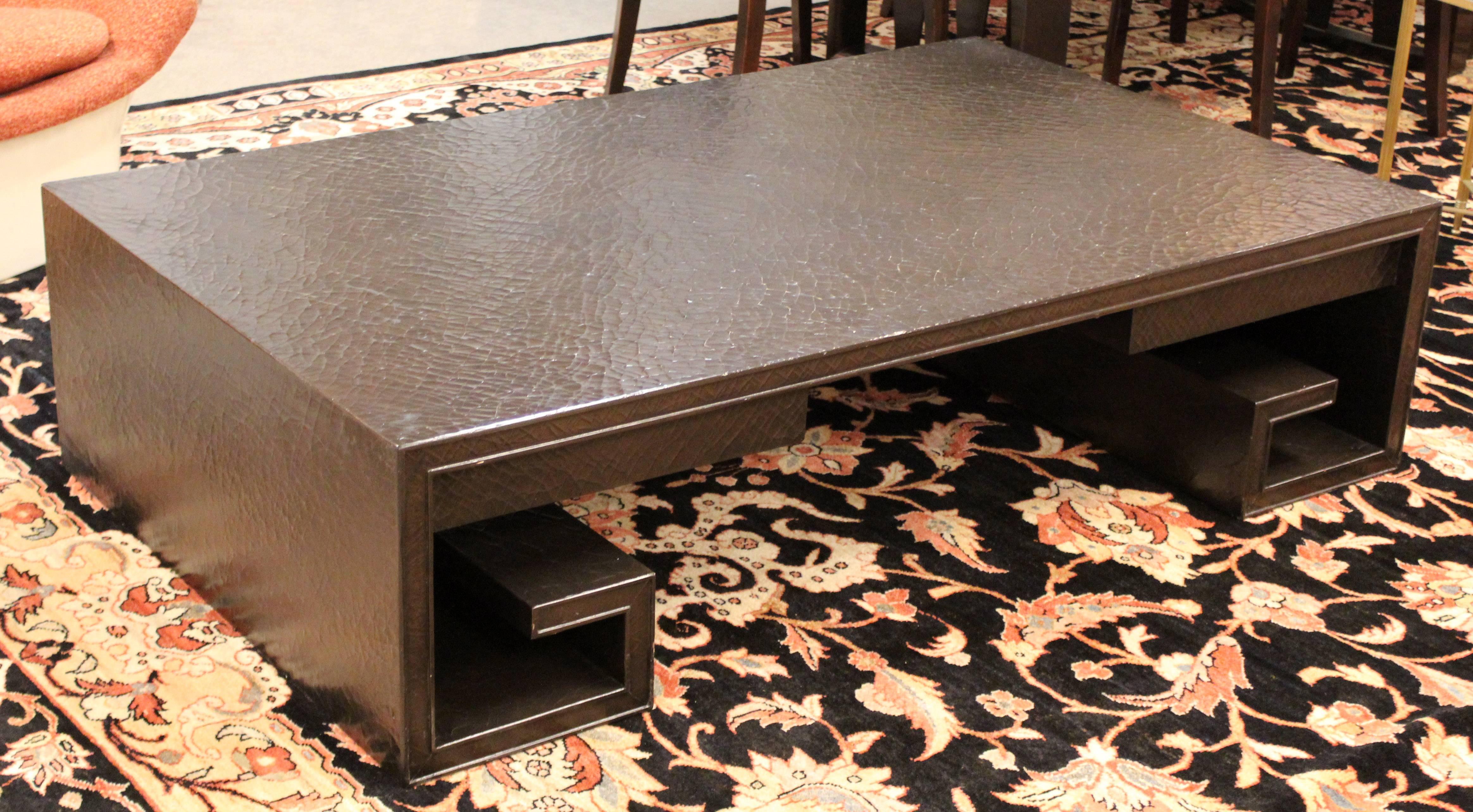 American Mid-Century Modern Crackle Lacquer Scroll Coffee Table Thomas Pheasant for Baker