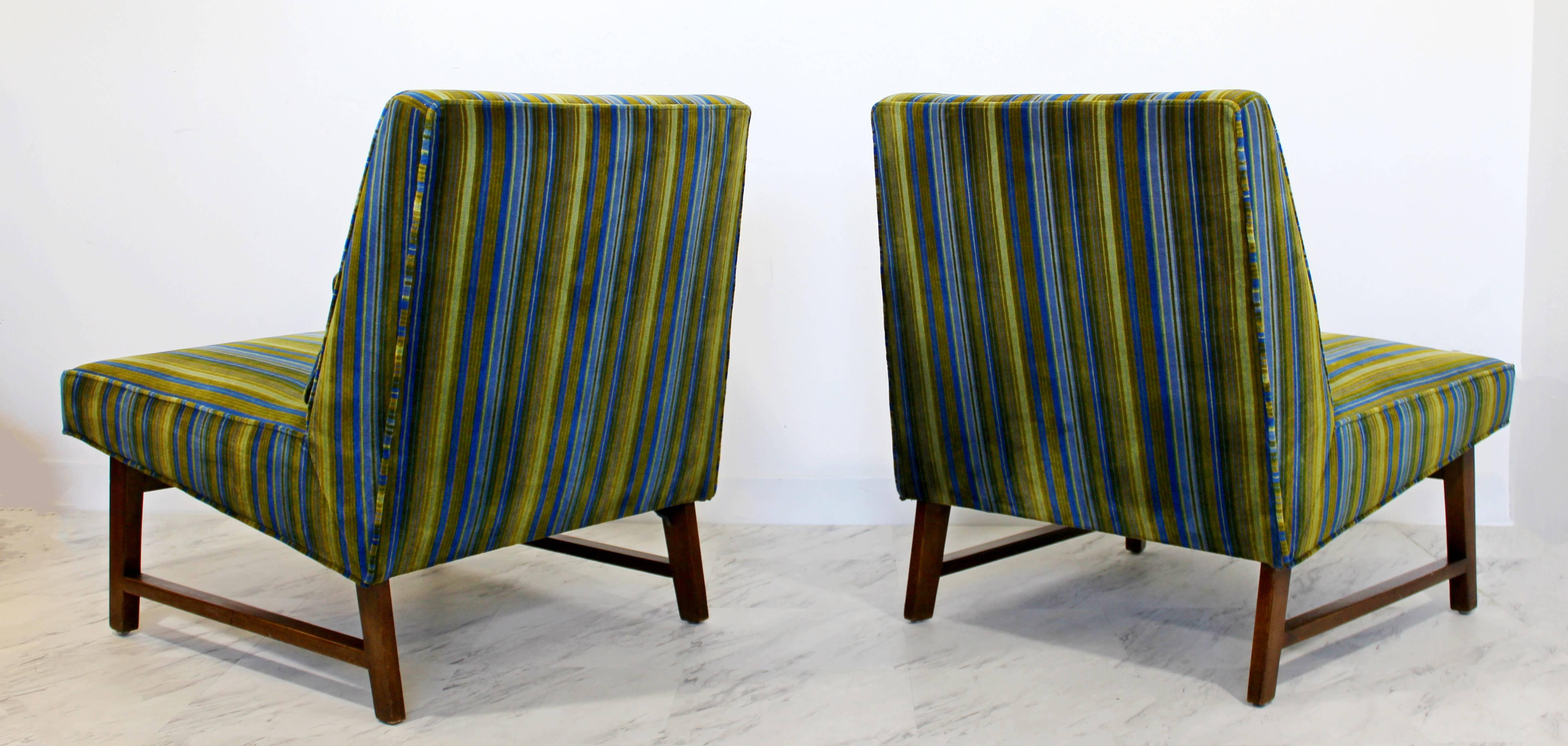 Mahogany Mid-Century Modern Pair of Wormley for Dunbar Slipper Chairs Lenor Larsen Fabric