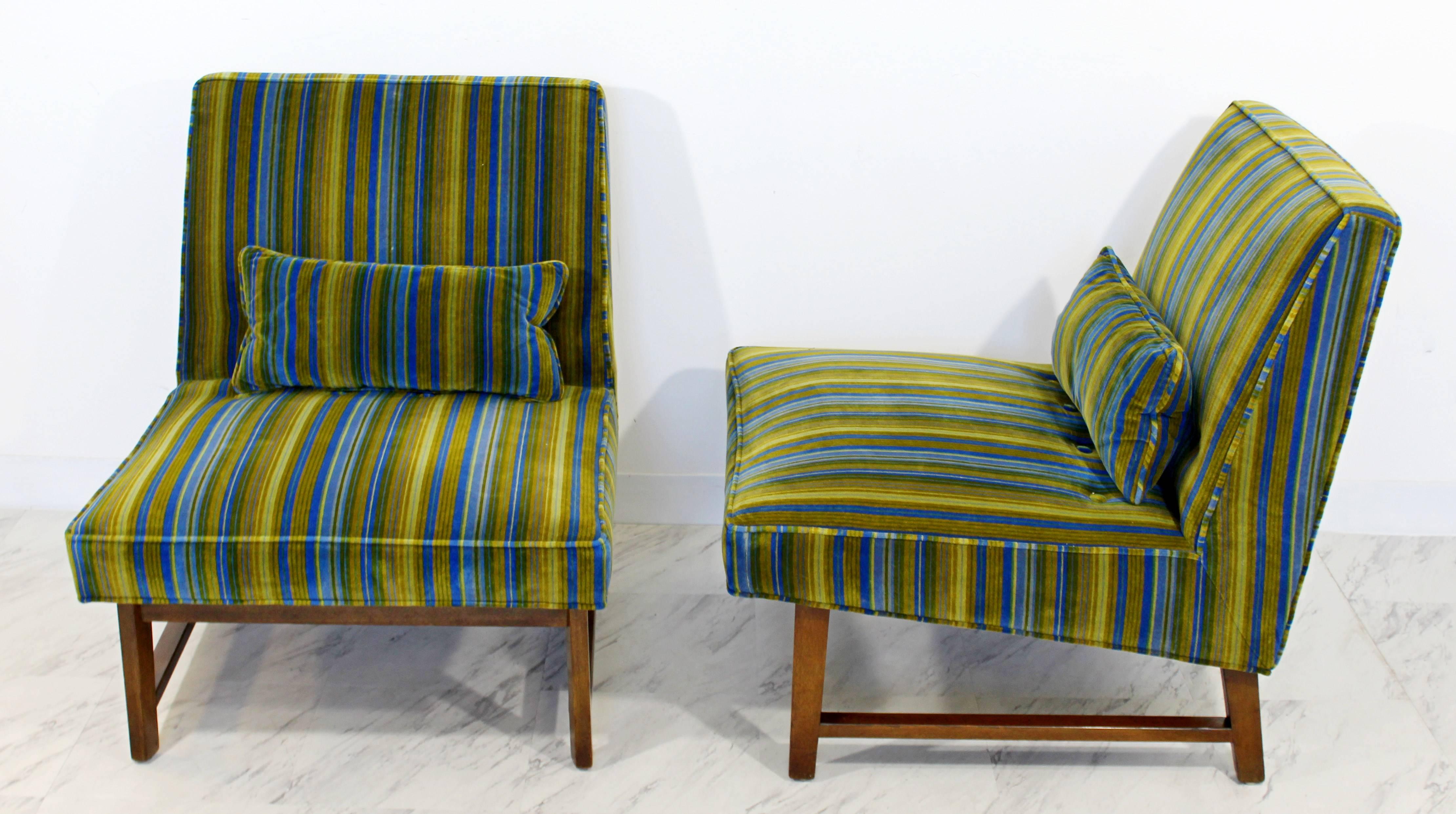 Mid-Century Modern Pair of Wormley for Dunbar Slipper Chairs Lenor Larsen Fabric In Good Condition In Keego Harbor, MI