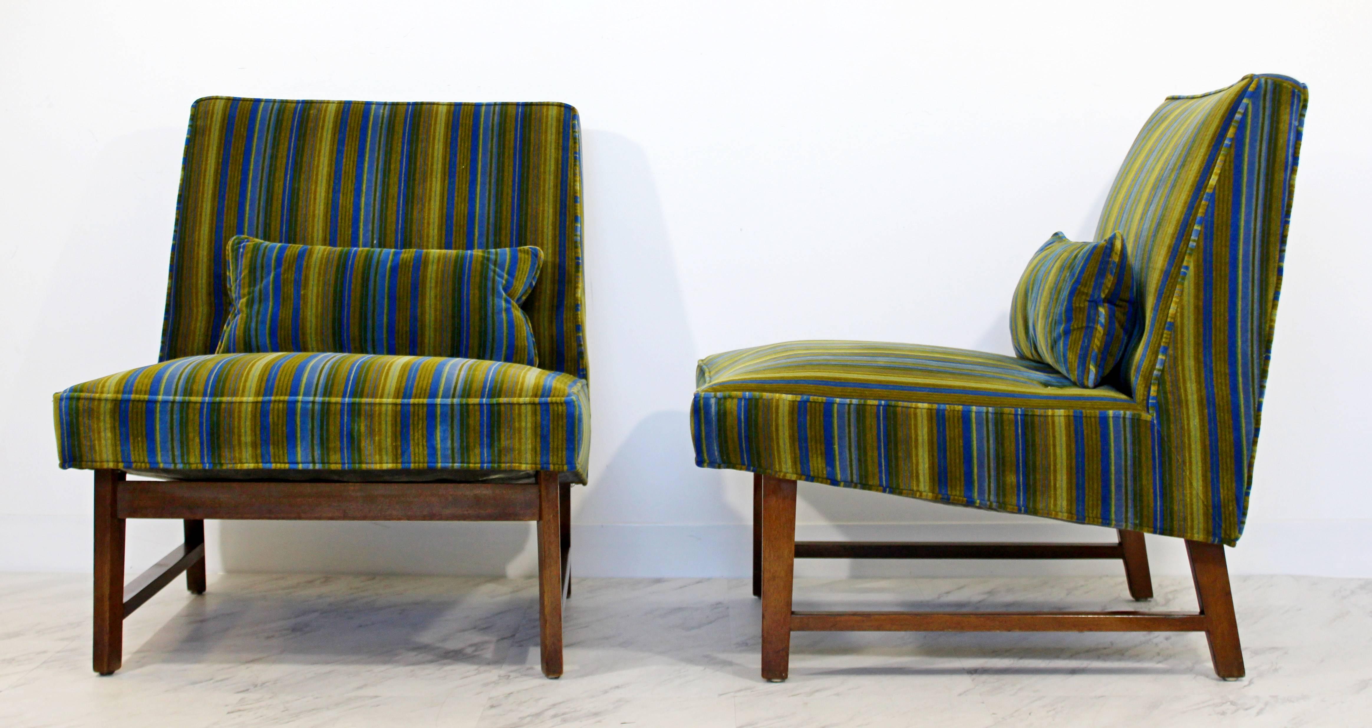 American Mid-Century Modern Pair of Wormley for Dunbar Slipper Chairs Lenor Larsen Fabric