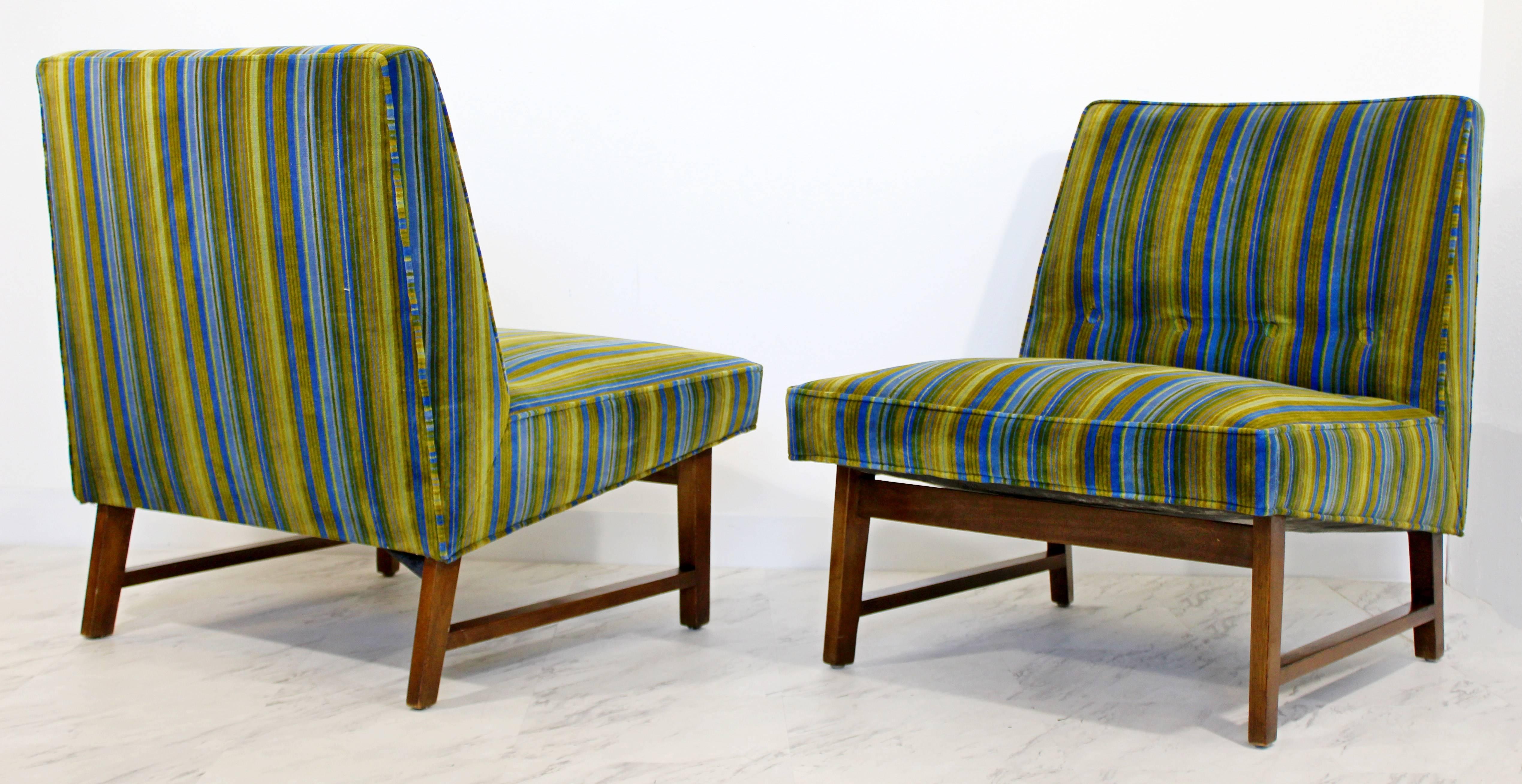 Mid-20th Century Mid-Century Modern Pair of Wormley for Dunbar Slipper Chairs Lenor Larsen Fabric