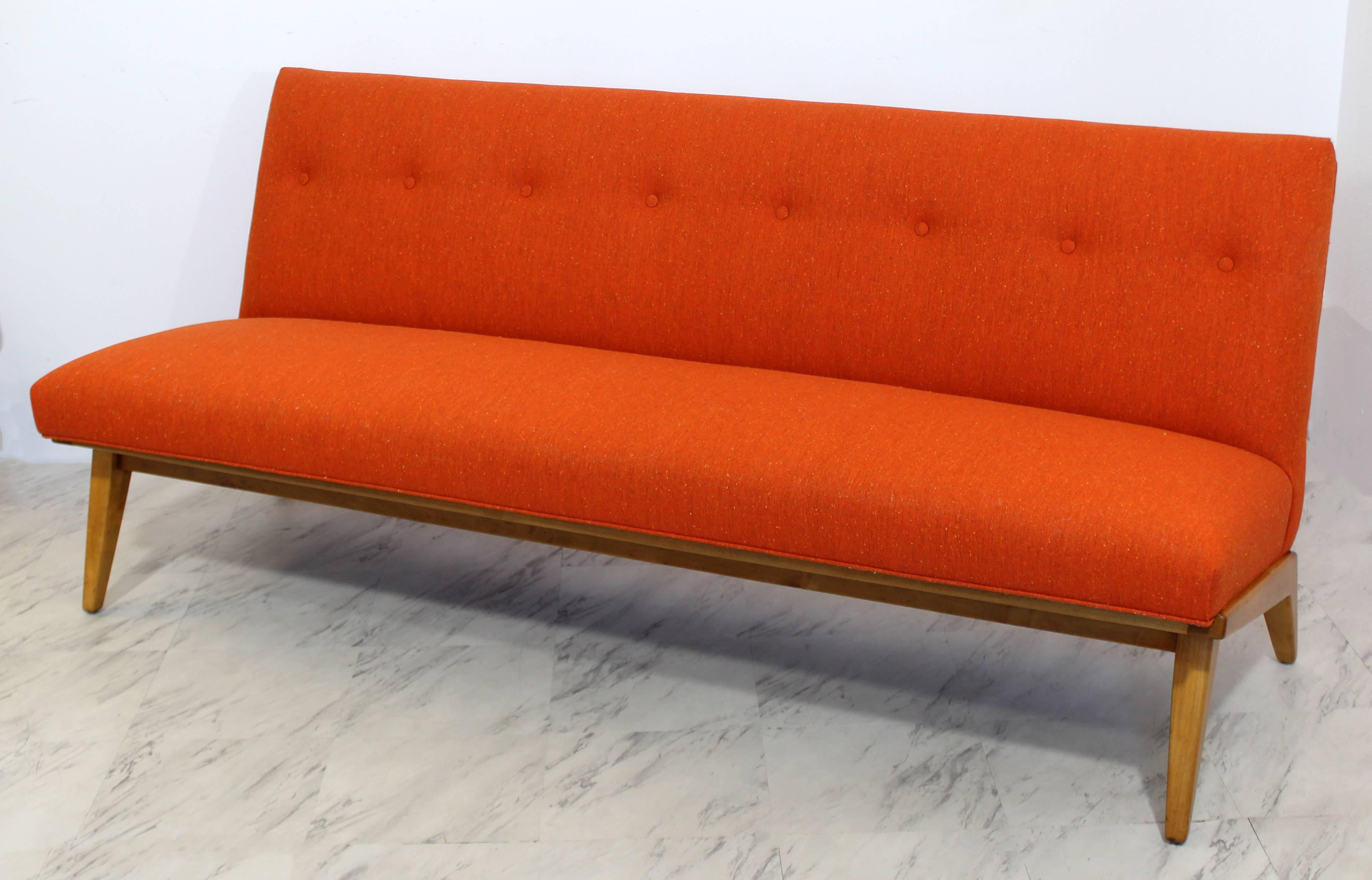 Mid-20th Century Mid-Century Modern Rare Jens Risom for Knoll Tufted Orange Fabric Sofa, 1950s