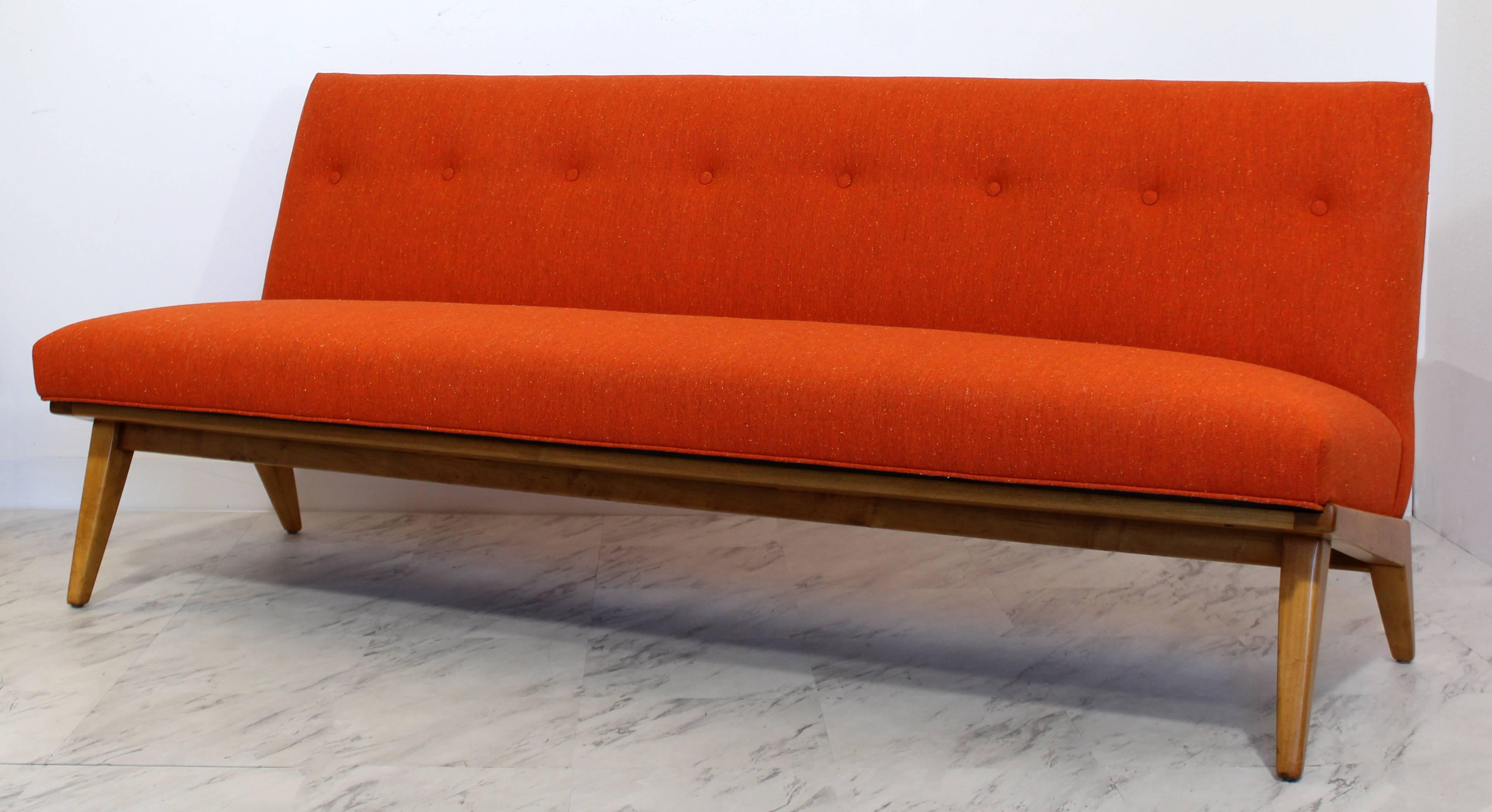 Mid-Century Modern Rare Jens Risom for Knoll Tufted Orange Fabric Sofa, 1950s In Good Condition In Keego Harbor, MI
