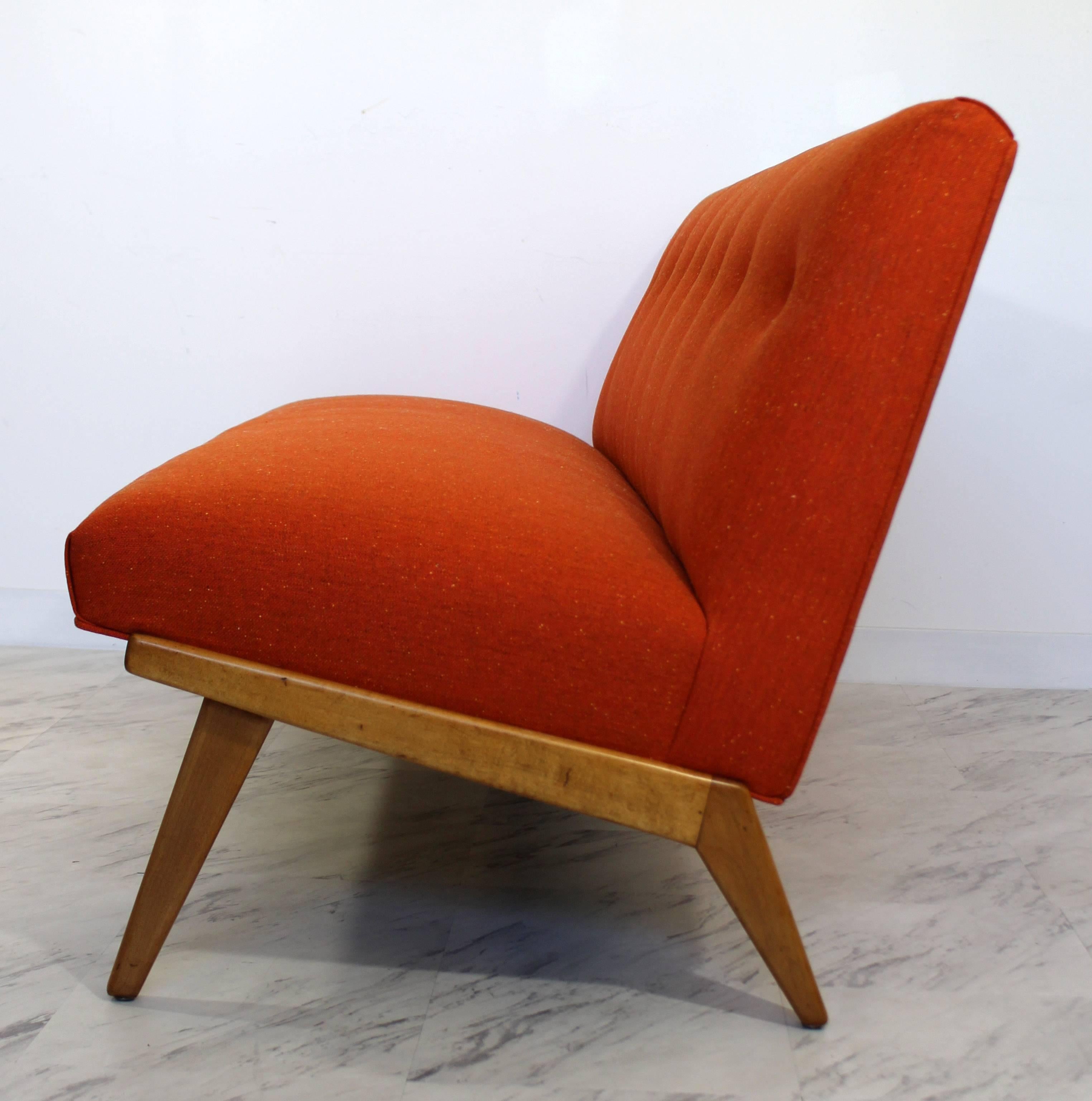Mid-Century Modern Rare Jens Risom for Knoll Tufted Orange Fabric Sofa, 1950s 3