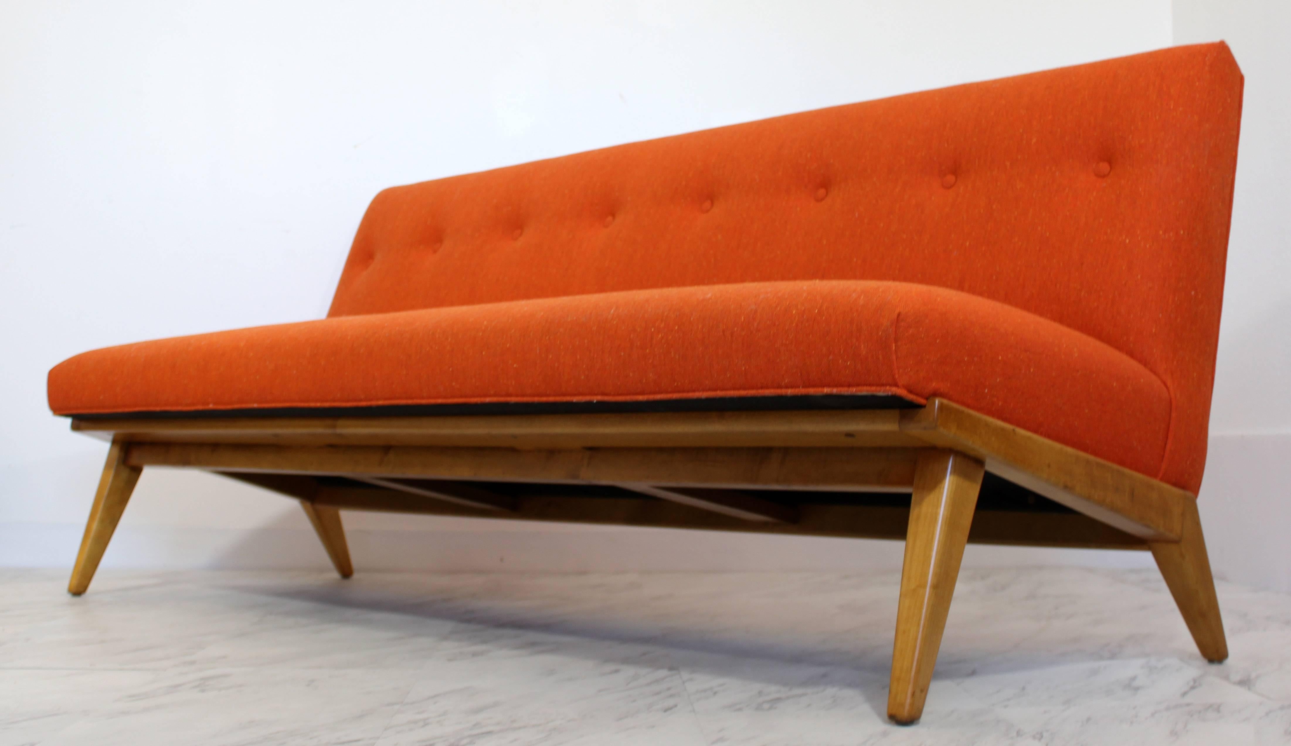 Mid-Century Modern Rare Jens Risom for Knoll Tufted Orange Fabric Sofa, 1950s 1