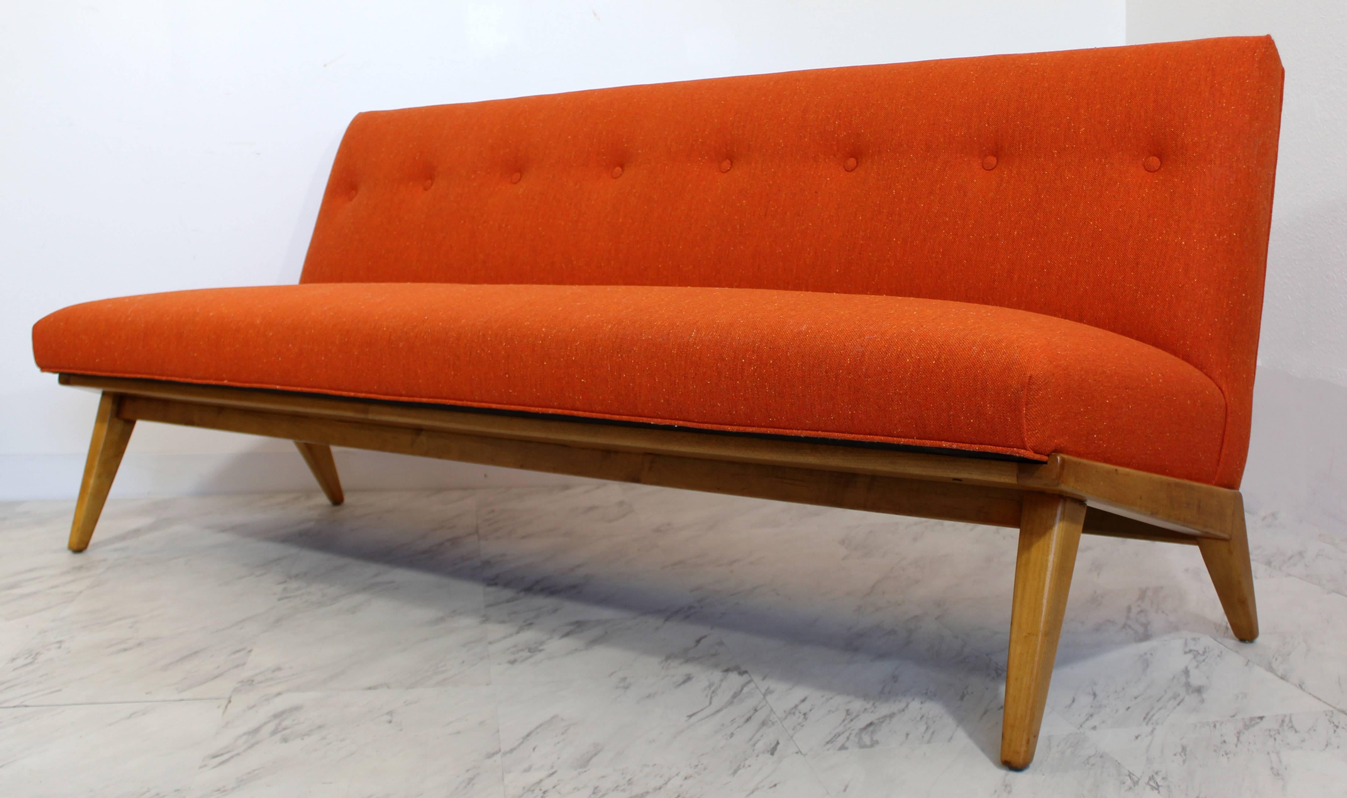 Mid-Century Modern Rare Jens Risom for Knoll Tufted Orange Fabric Sofa, 1950s 2