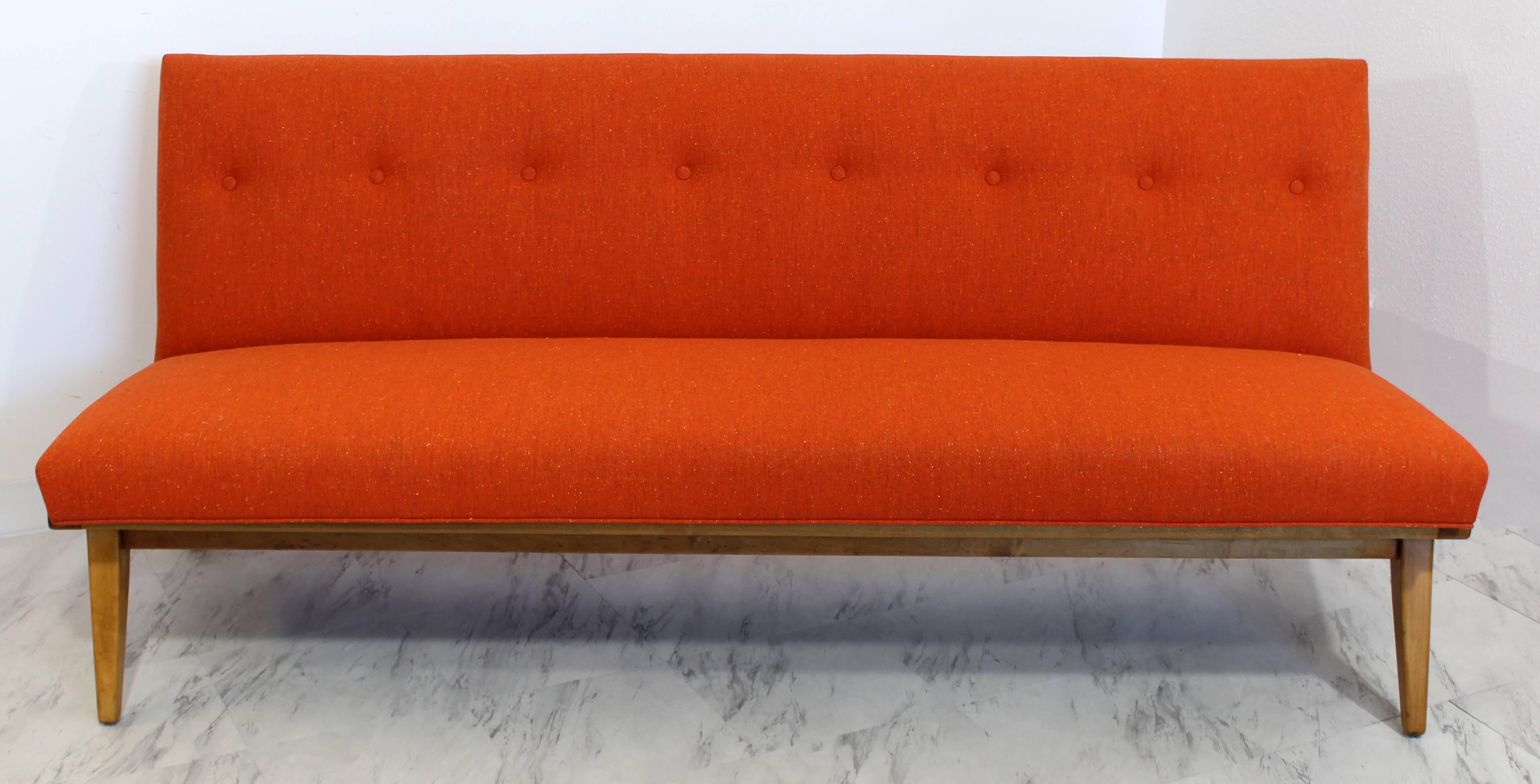 American Mid-Century Modern Rare Jens Risom for Knoll Tufted Orange Fabric Sofa, 1950s