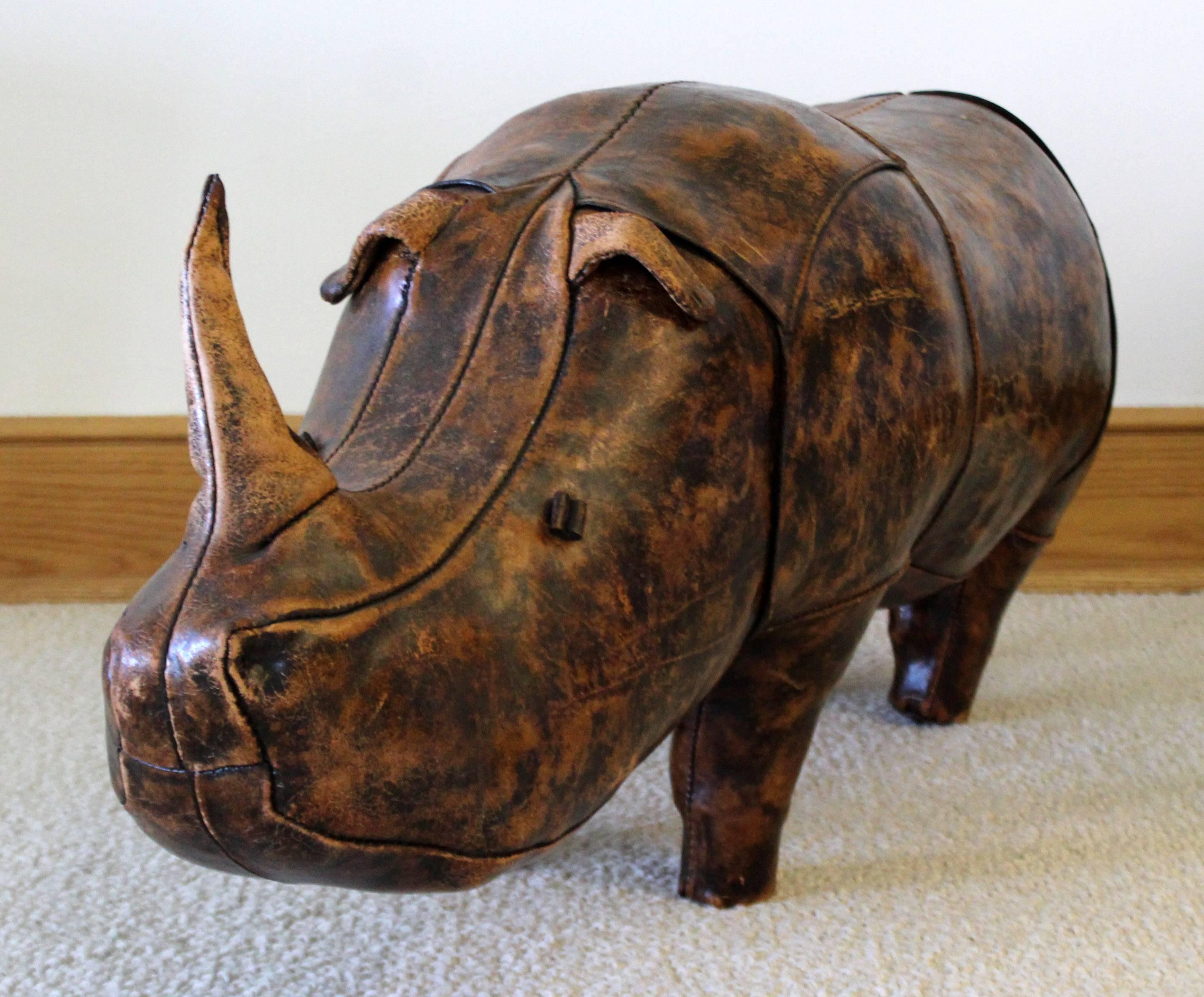 American Mid-Century Modern Omersa for Abercrombie & Fitch Leather Rhino Footstool, 1960s