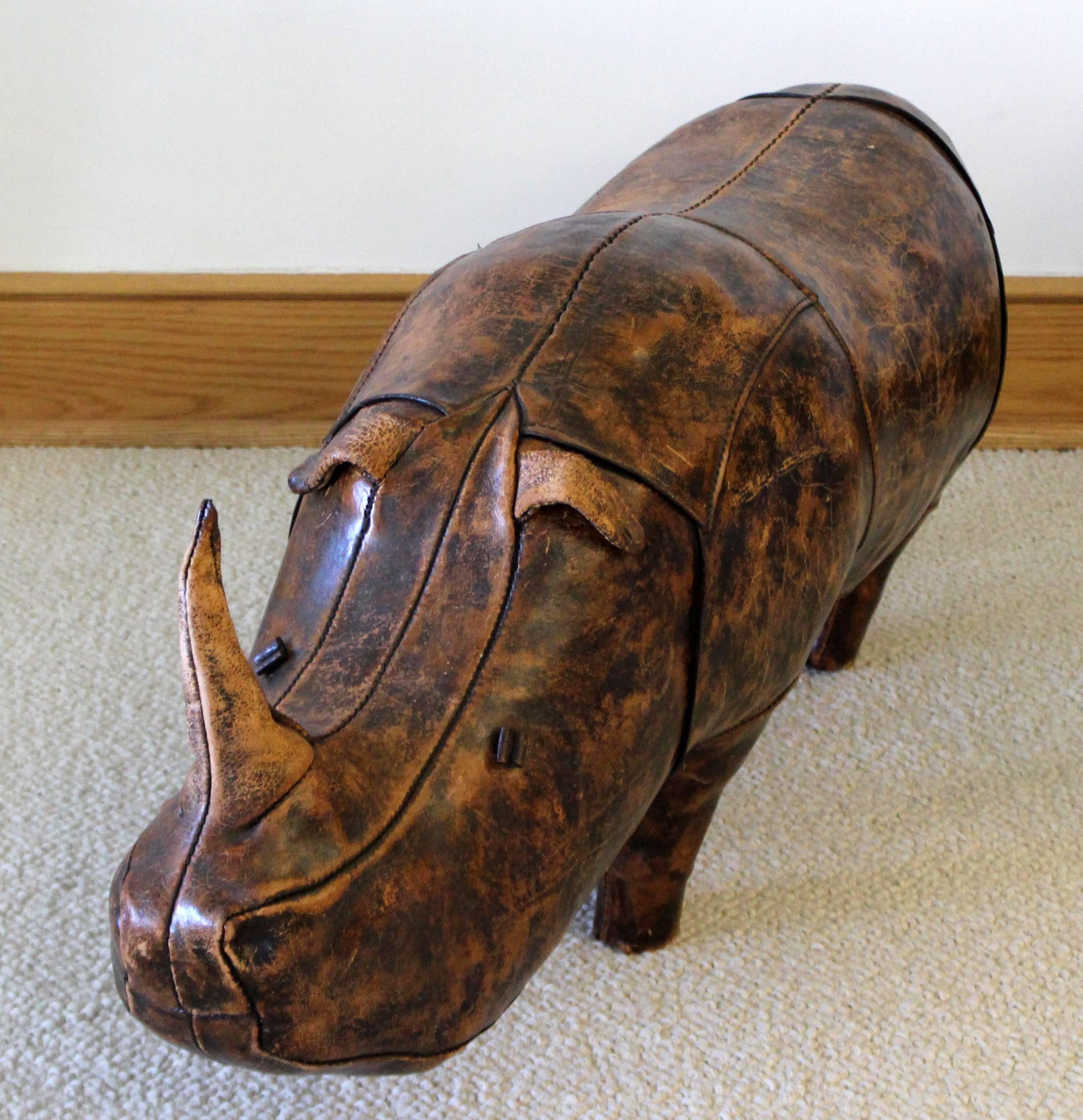 Mid-Century Modern Omersa for Abercrombie & Fitch Leather Rhino Footstool, 1960s In Good Condition In Keego Harbor, MI