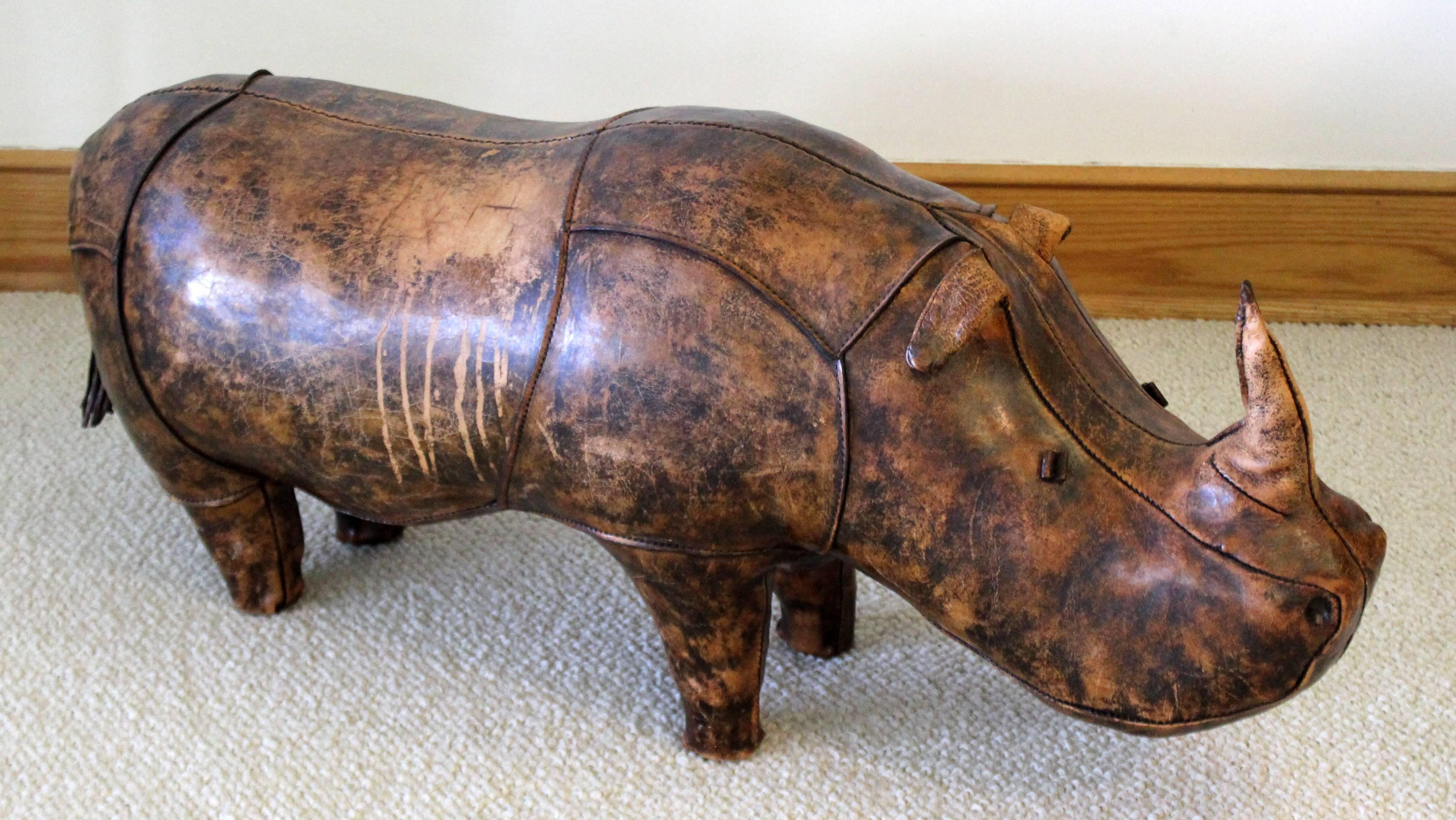Mid-Century Modern Omersa for Abercrombie & Fitch Leather Rhino Footstool, 1960s 1