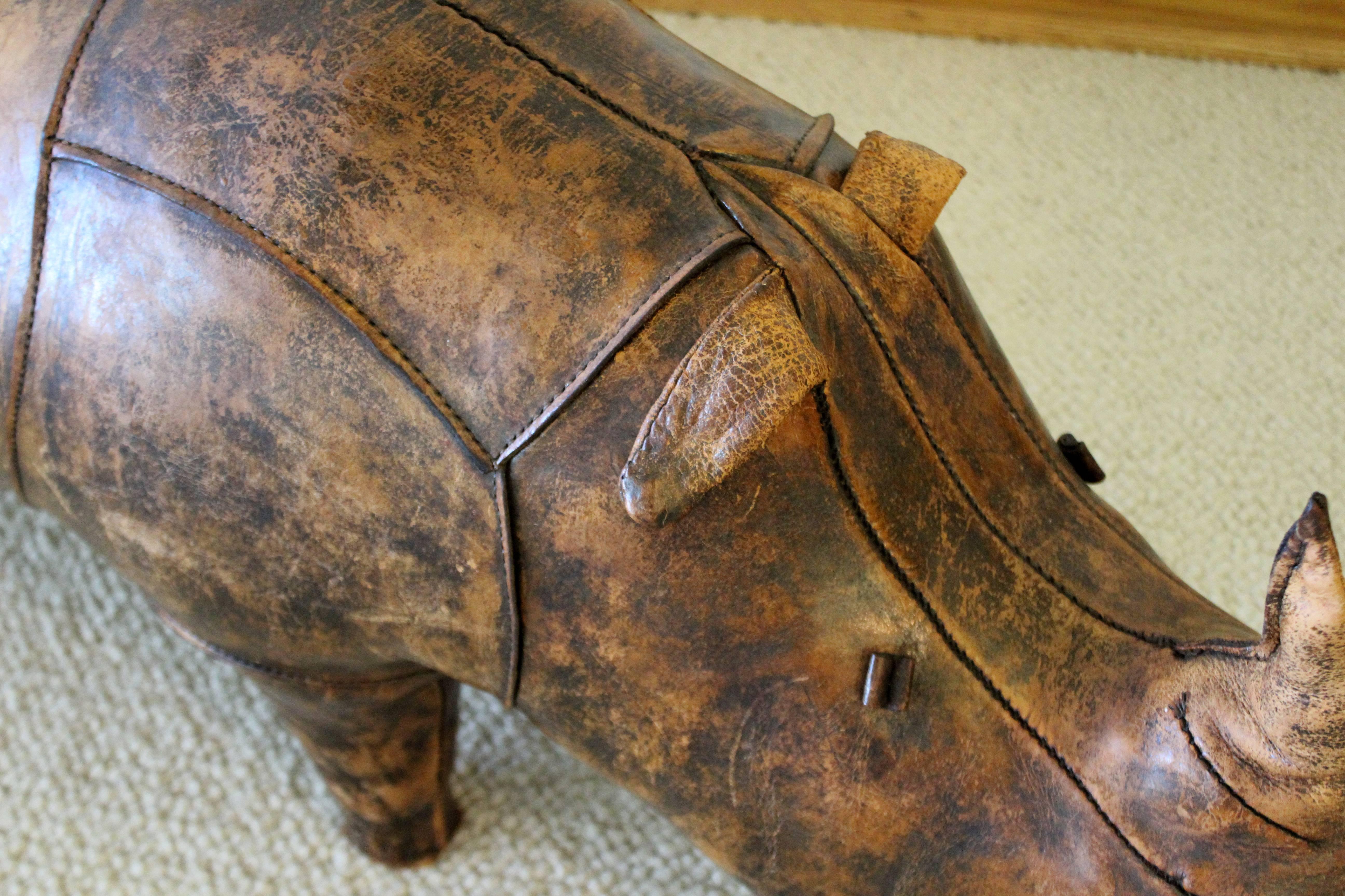 Mid-Century Modern Omersa for Abercrombie & Fitch Leather Rhino Footstool, 1960s 2
