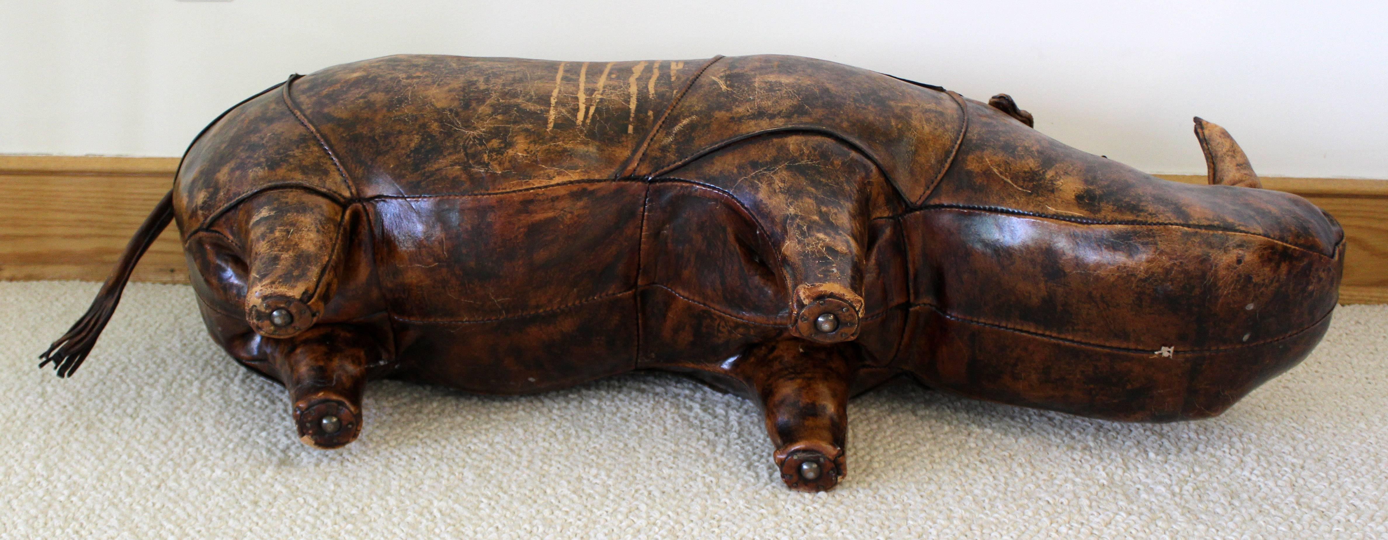 Mid-Century Modern Omersa for Abercrombie & Fitch Leather Rhino Footstool, 1960s 4