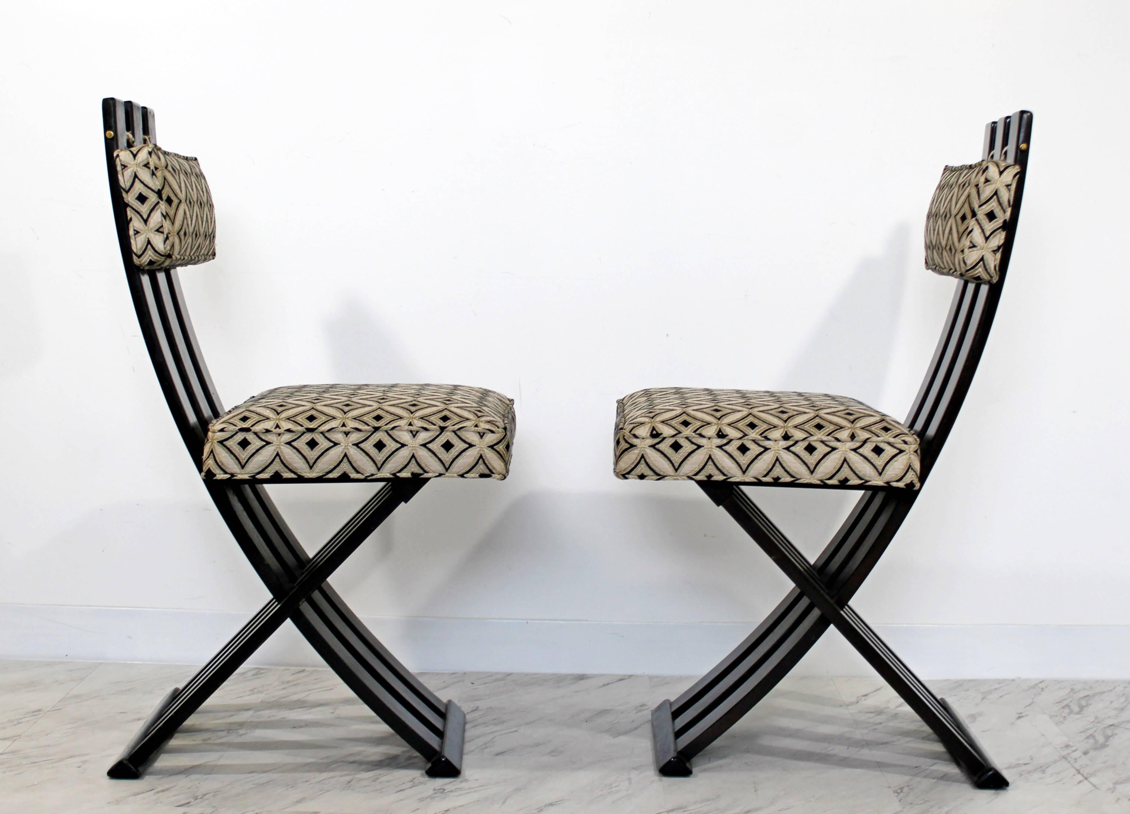 Mahogany Mid-Century Modern Harvey Probber Set of Four X-Base Side Chairs Brass, 1960s