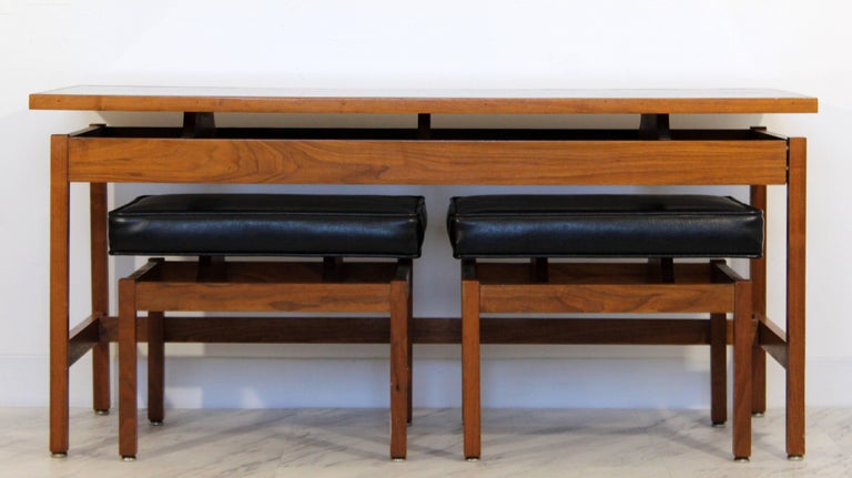 Mid Century Modern Danish Console Table And Pair Of Black Leather
