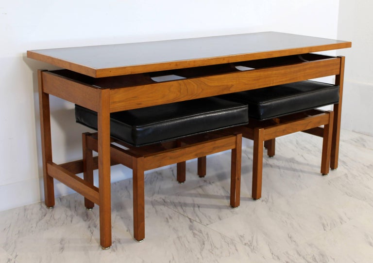 Mid Century Modern Danish Console Table And Pair Of Black Leather