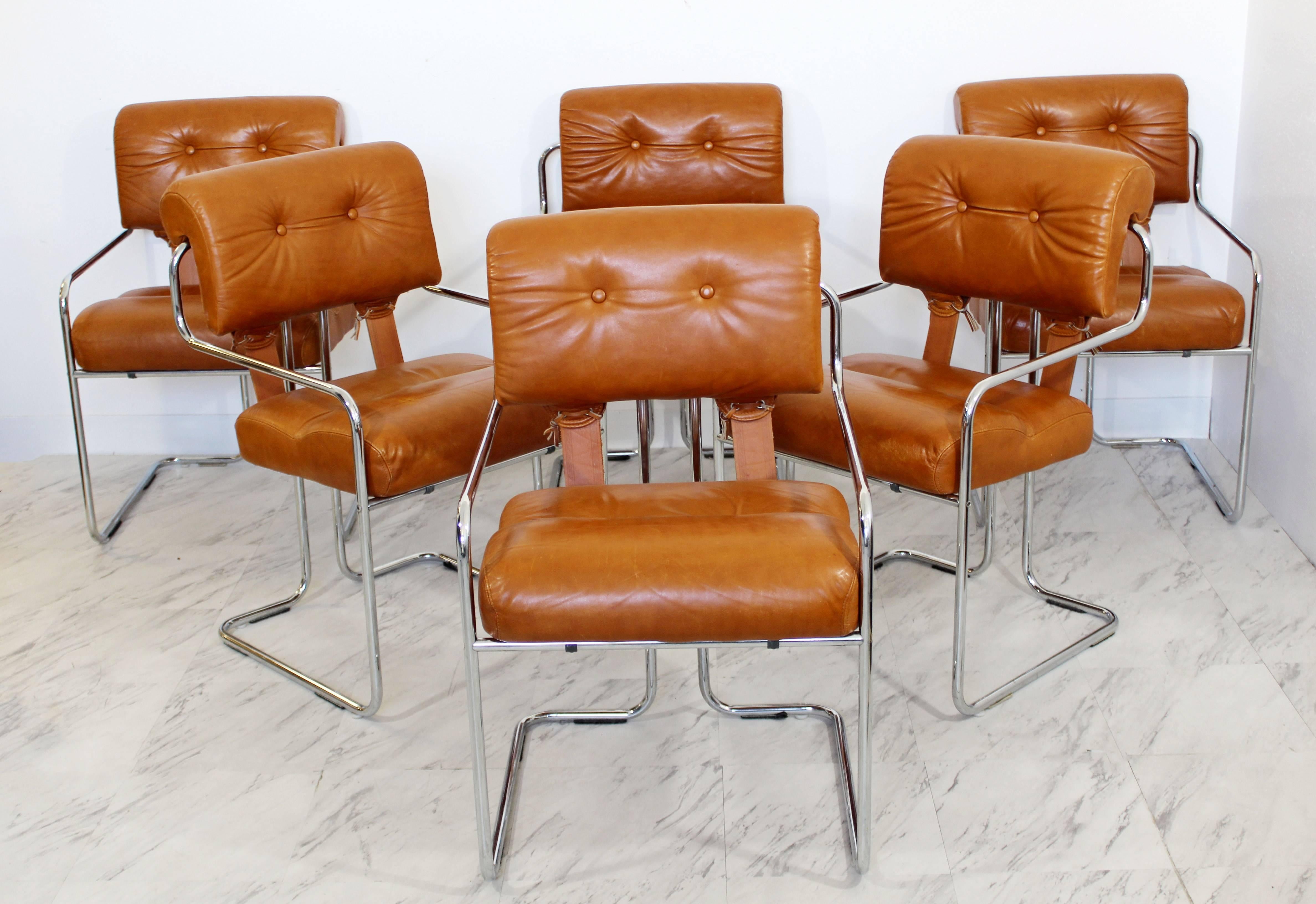 Late 20th Century Mid-Century Modern Six Mariani Tucroma for Pace Chrome Dining Chairs Italian