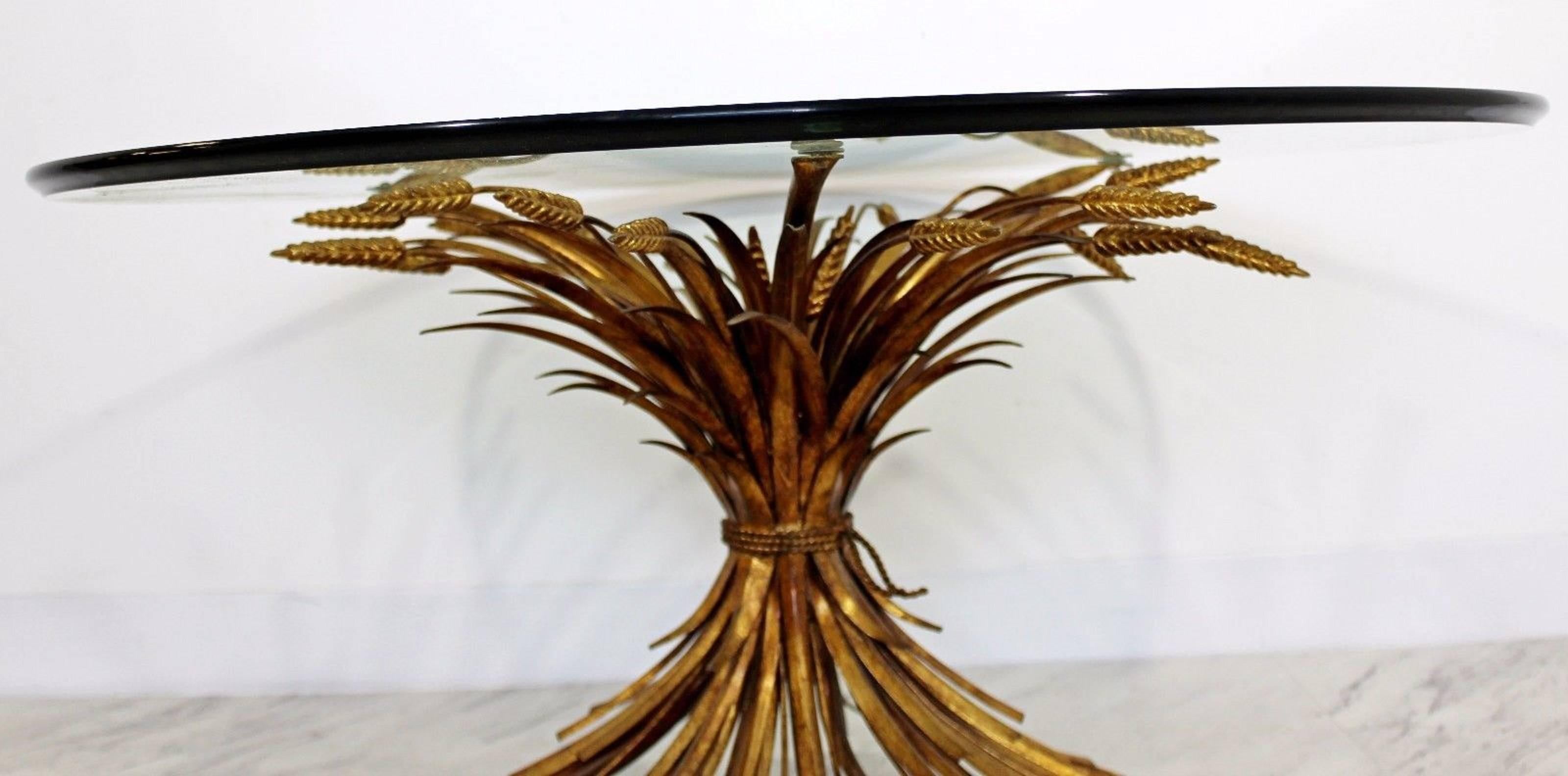 Mid-20th Century Mid-Century Modern Italian Gold Gilt Regency Wheat Sheaf Glass Coffee Table