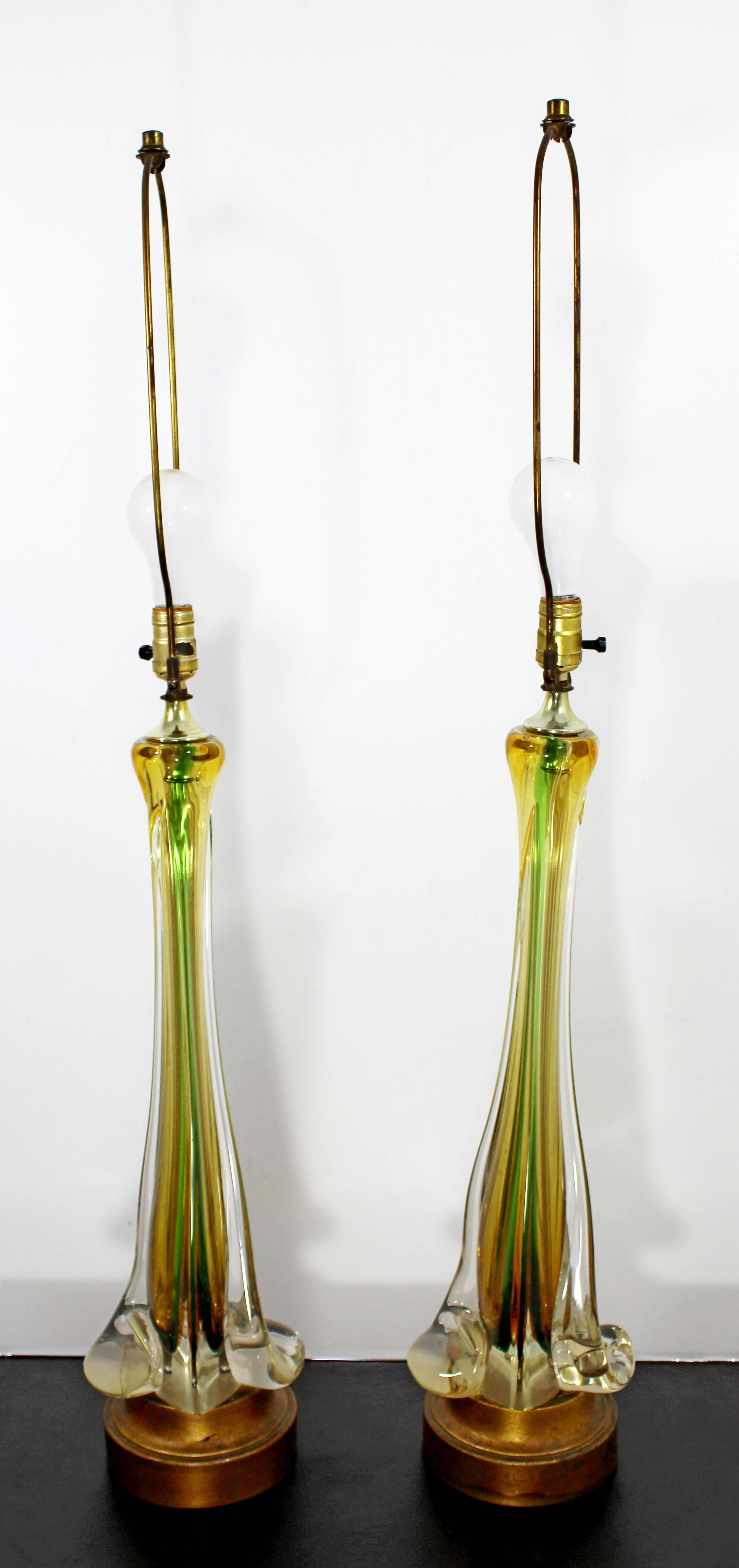 Mid-Century Modern Murano Seguso Glass Pair of Yellow and Green Table Lamps In Good Condition In Keego Harbor, MI