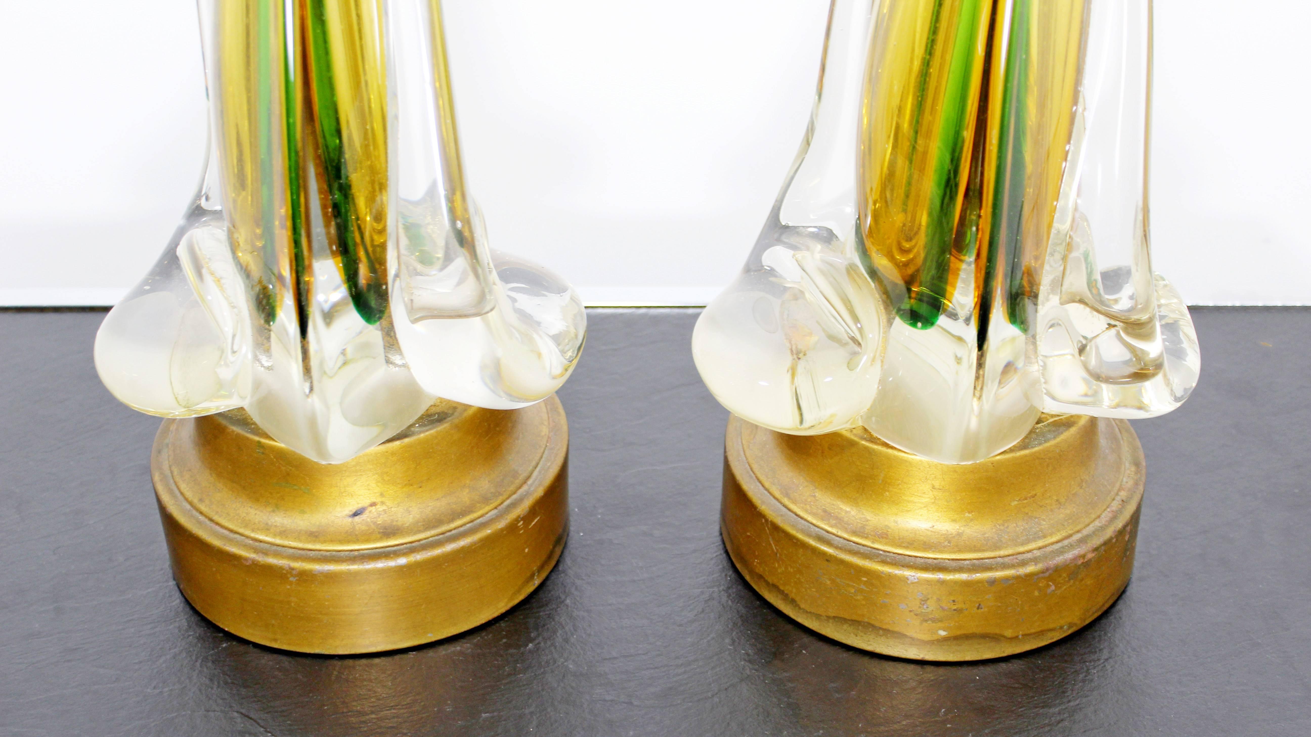 Mid-20th Century Mid-Century Modern Murano Seguso Glass Pair of Yellow and Green Table Lamps