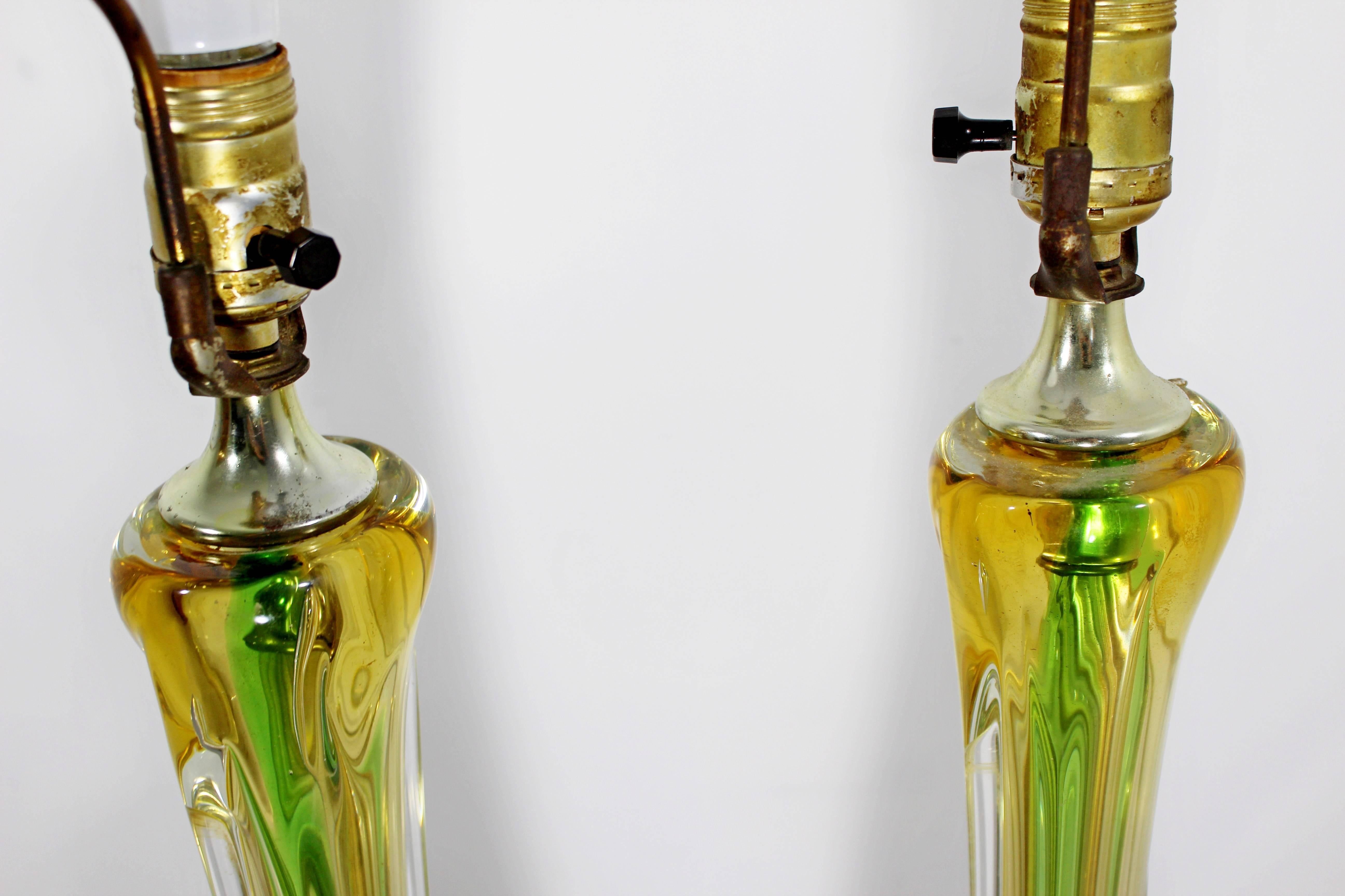 Mid-Century Modern Murano Seguso Glass Pair of Yellow and Green Table Lamps 4