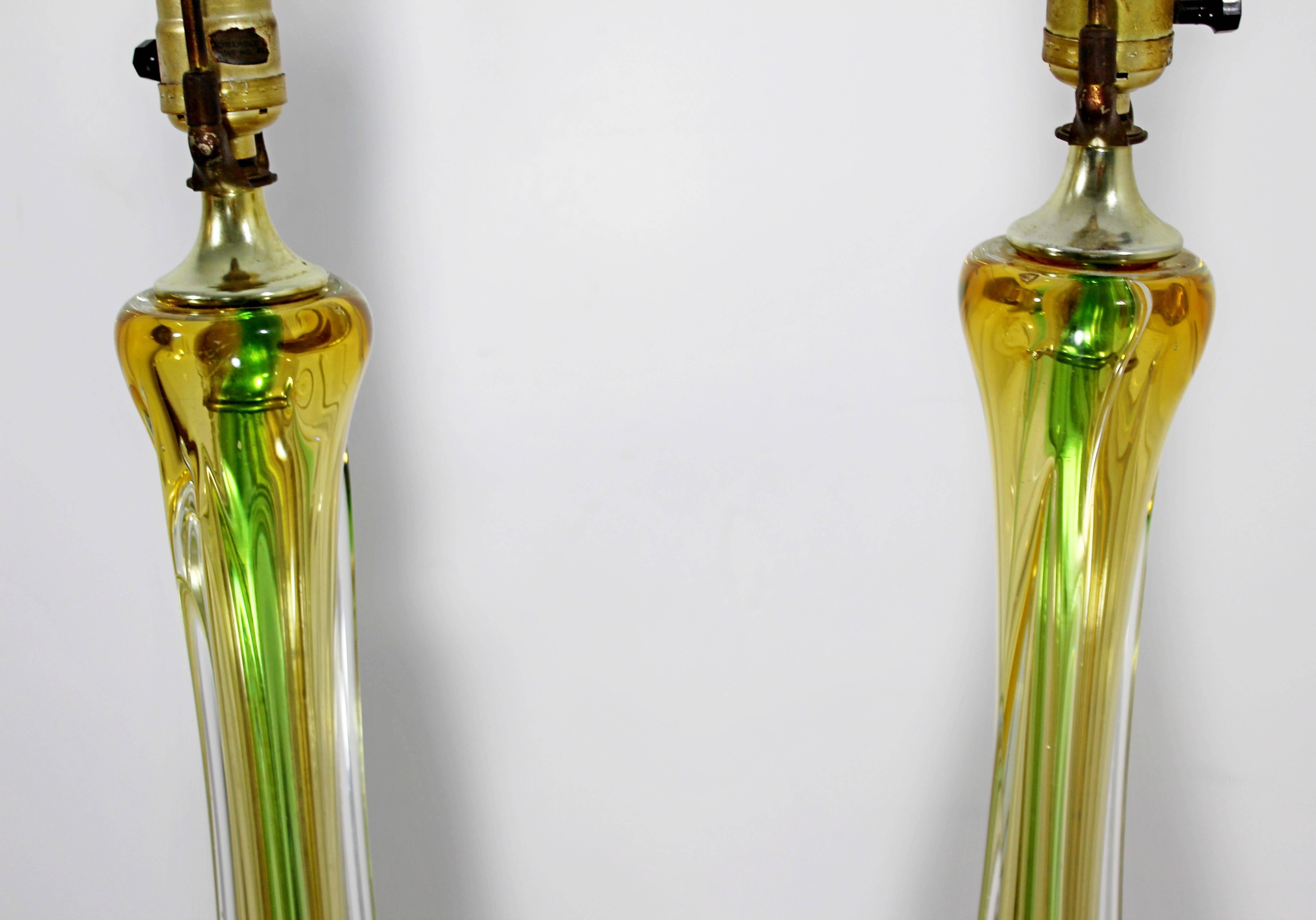 Mid-Century Modern Murano Seguso Glass Pair of Yellow and Green Table Lamps 1